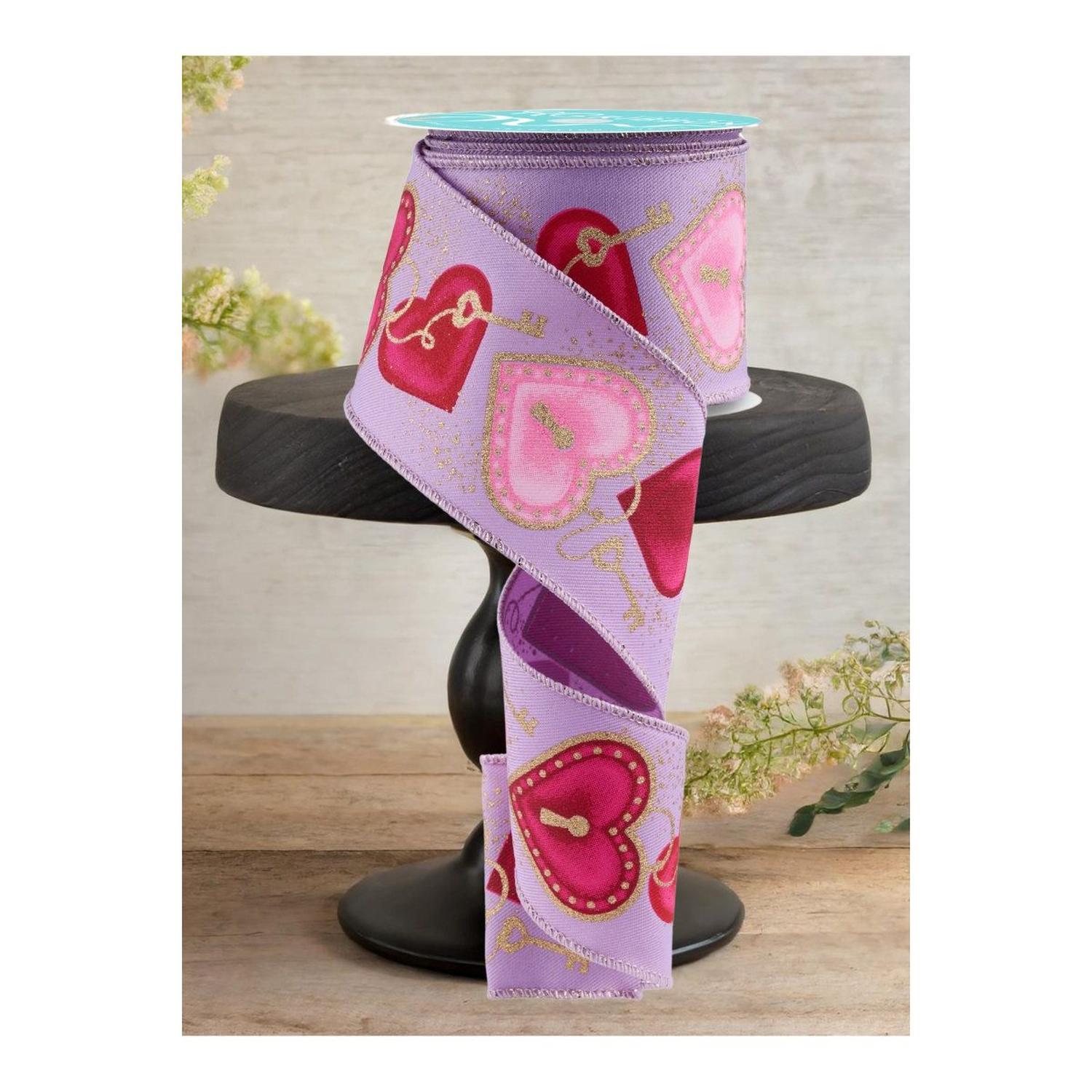 2.5" Heart Locks Ribbon: Lavender (10 Yards)