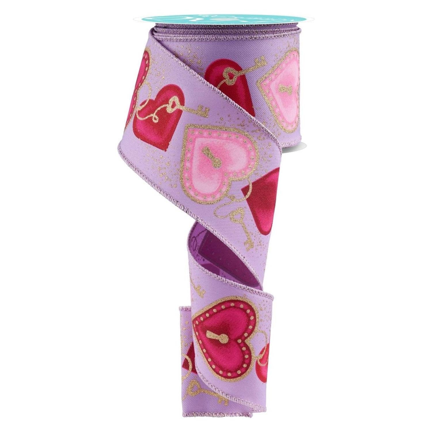 2.5" Heart Locks Ribbon: Lavender (10 Yards)