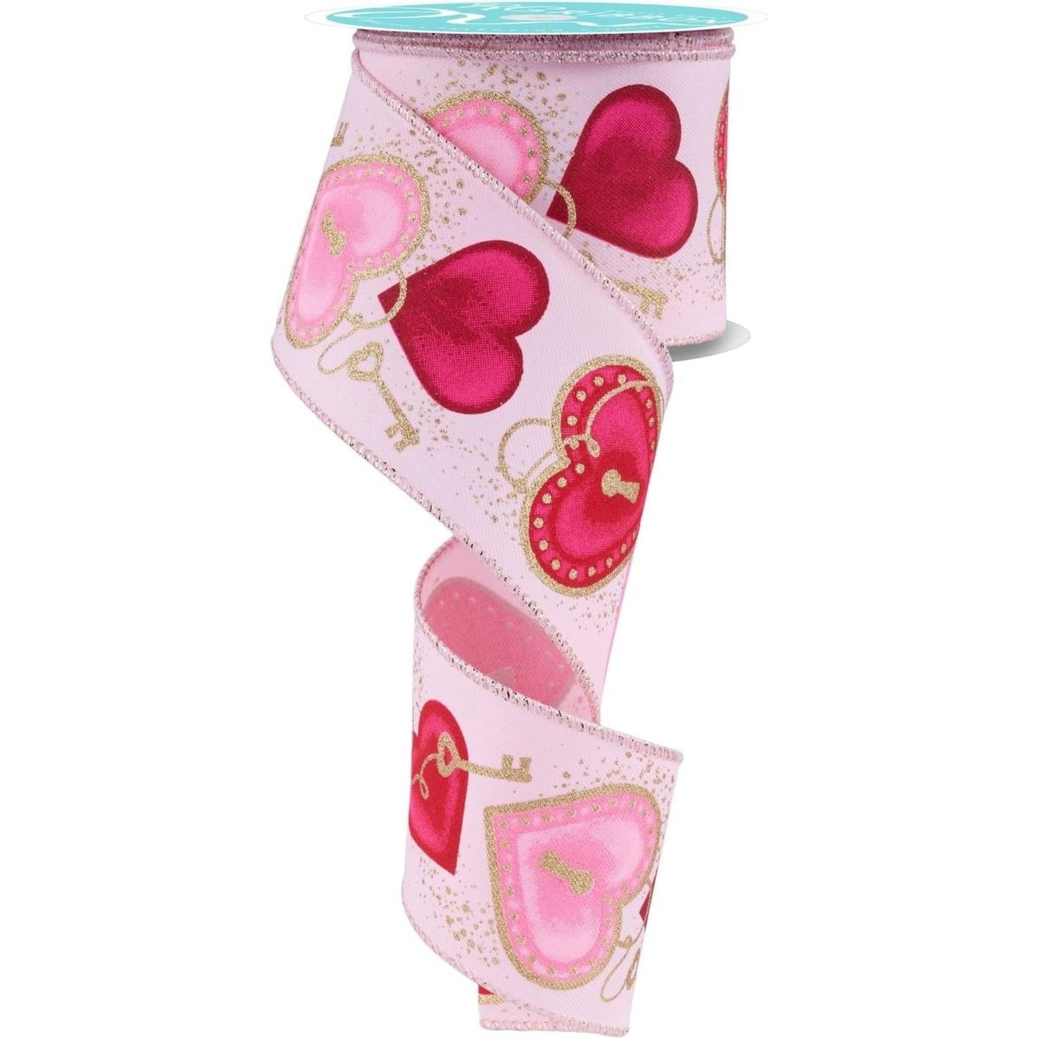 2.5" Heart Locks Ribbon: Pale Pink (10 Yards)
