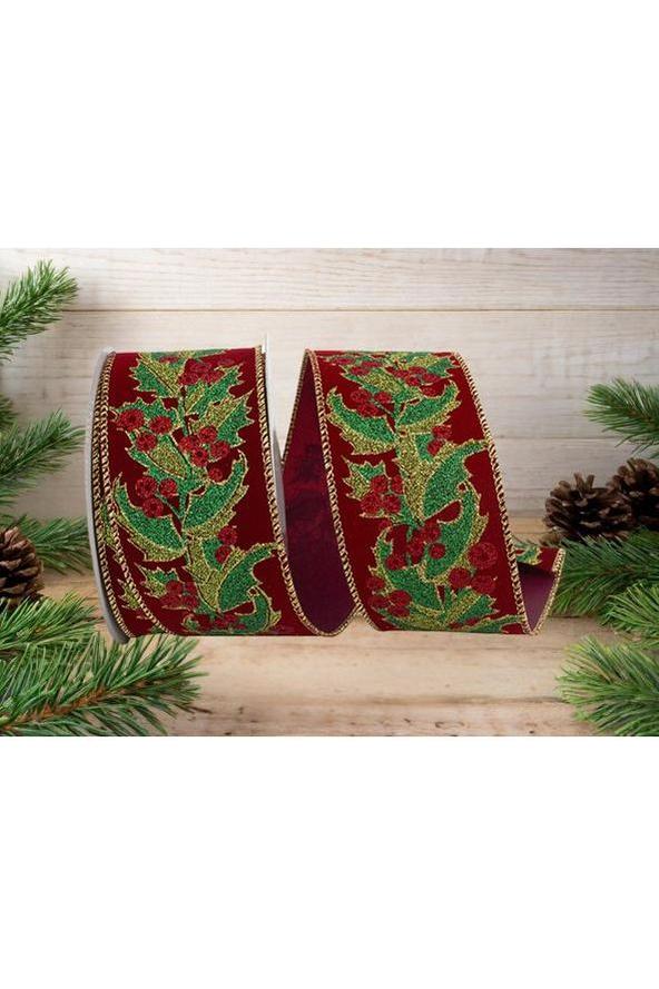 Shop For 2.5" Holly Leaves Glitter Velvet Ribbon: Wine (10 Yards)