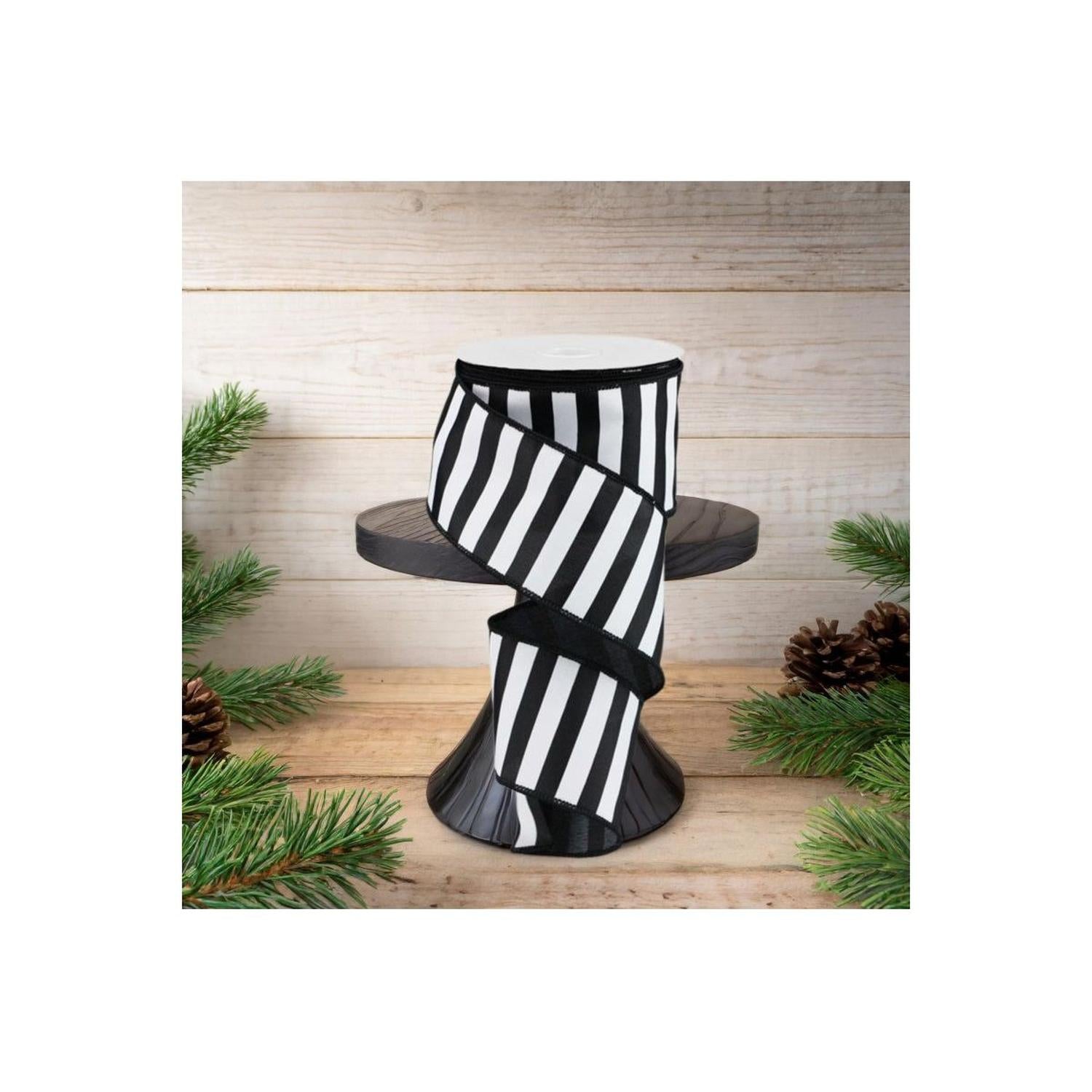 2.5" Horizontal Black & White Stripe Ribbon (10 Yard)