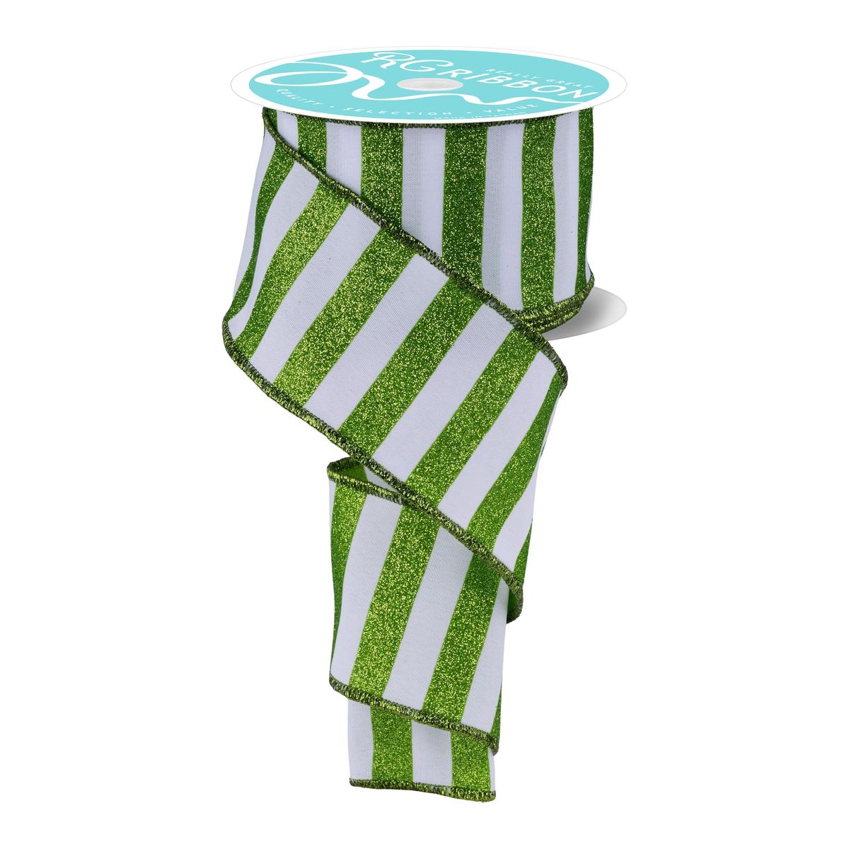 Shop For 2.5" Horizontal Glitter Stripes Ribbon: Lime & White (10 Yards)
