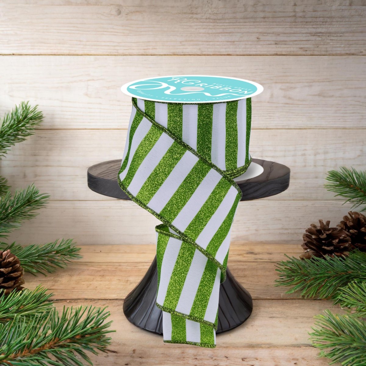 Shop For 2.5" Horizontal Glitter Stripes Ribbon: Lime & White (10 Yards)