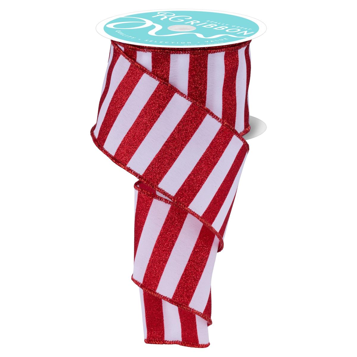 Shop For 2.5" Horizontal Glitter Stripes Ribbon: Red & White (10 Yards)