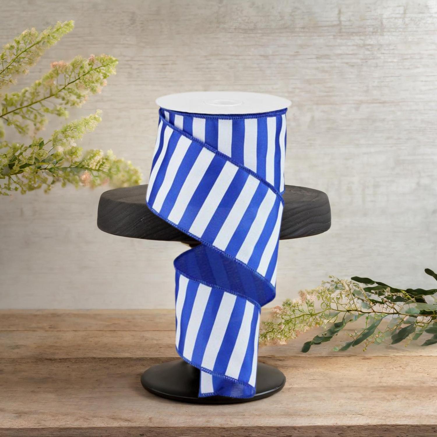 2.5" Horizontal Royal Blue & White Stripe Ribbon (10 Yard)