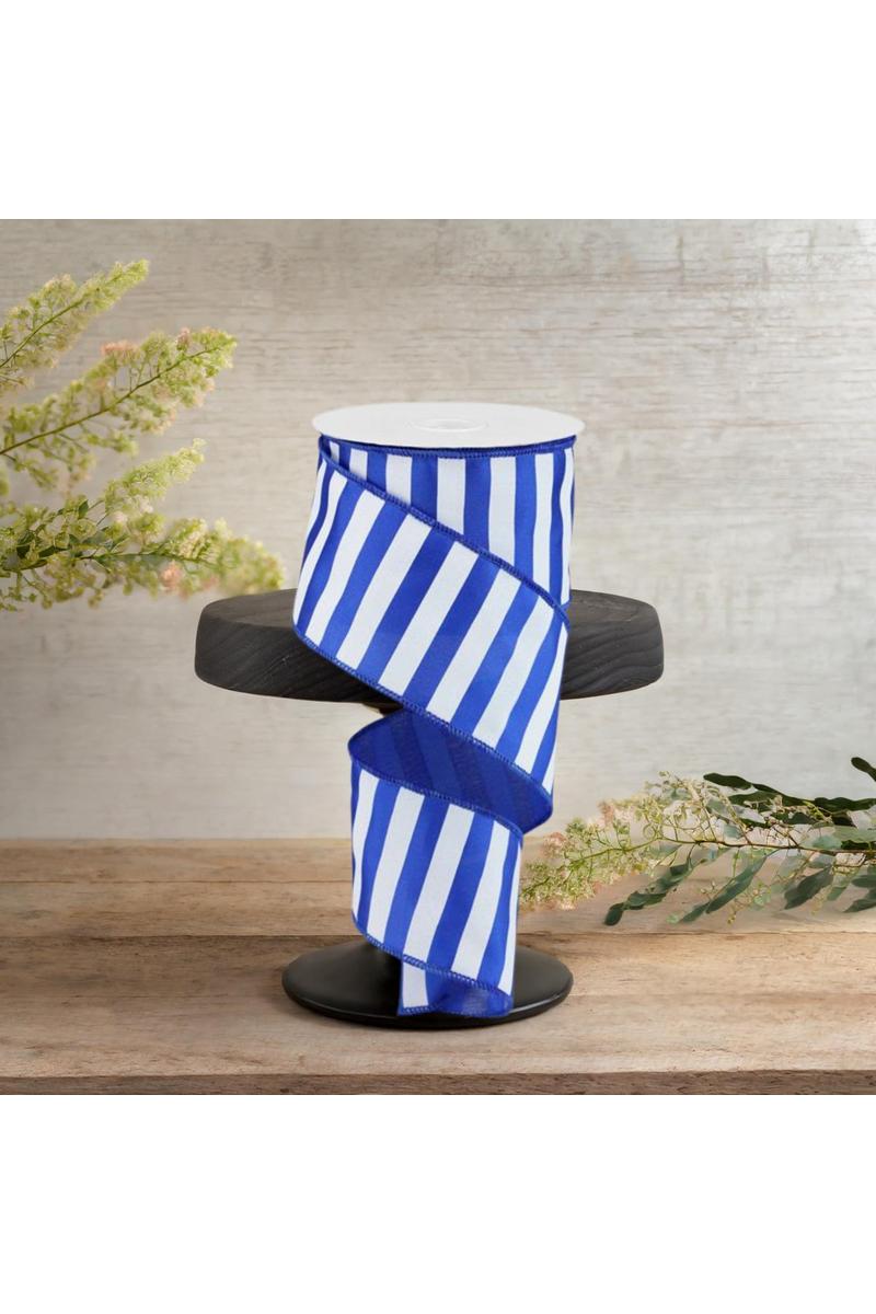 Shop For 2.5" Horizontal Royal Blue & White Stripe Ribbon (10 Yard)