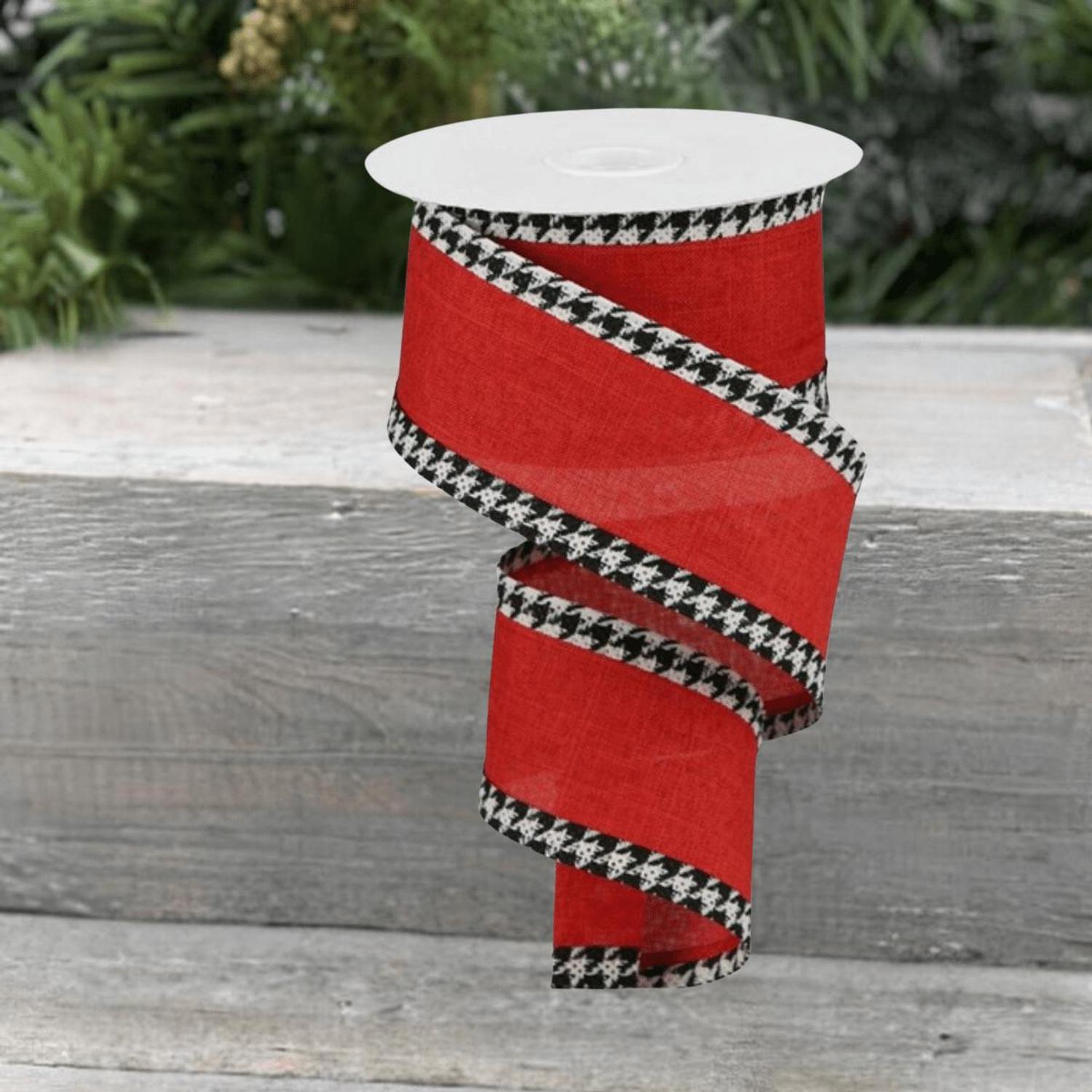 2.5" Houndstooth Edge Ribbon: Red, Black, White (10 Yards)