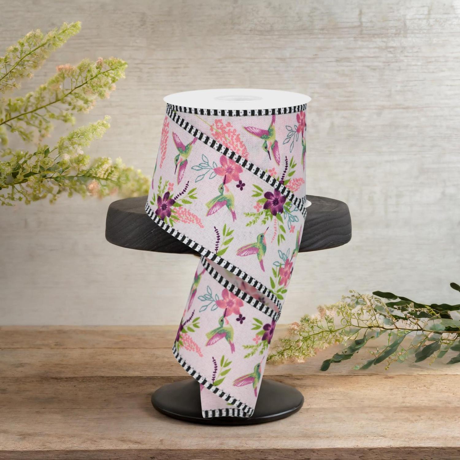 2.5" Hummingbirds Stripe Edge Ribbon: Pink (10 Yards)