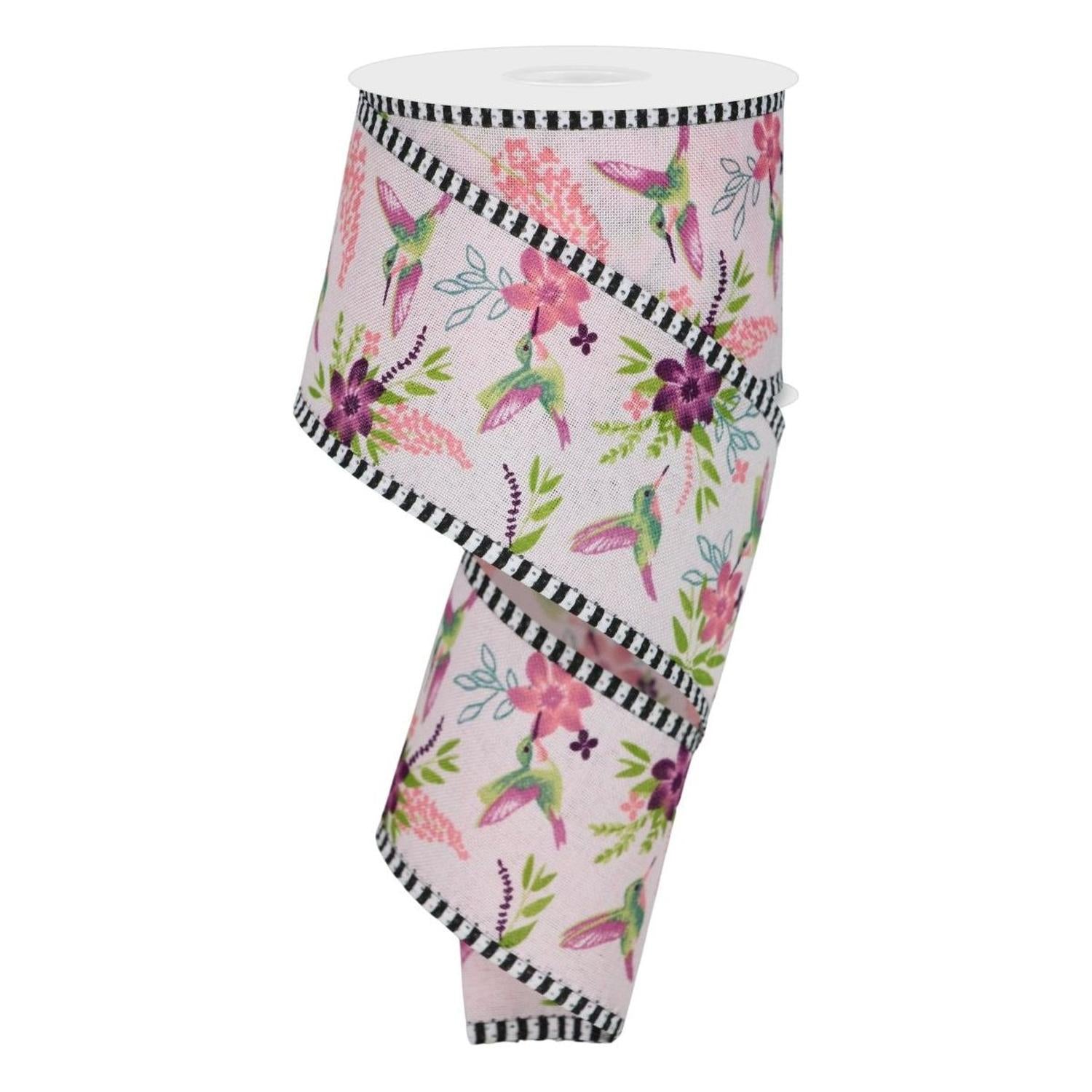2.5" Hummingbirds Stripe Edge Ribbon: Pink (10 Yards)