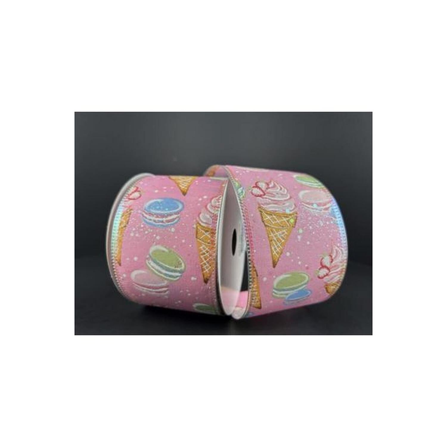 2.5" Ice Cream Macarons Ribbon: Pink (10 Yards)