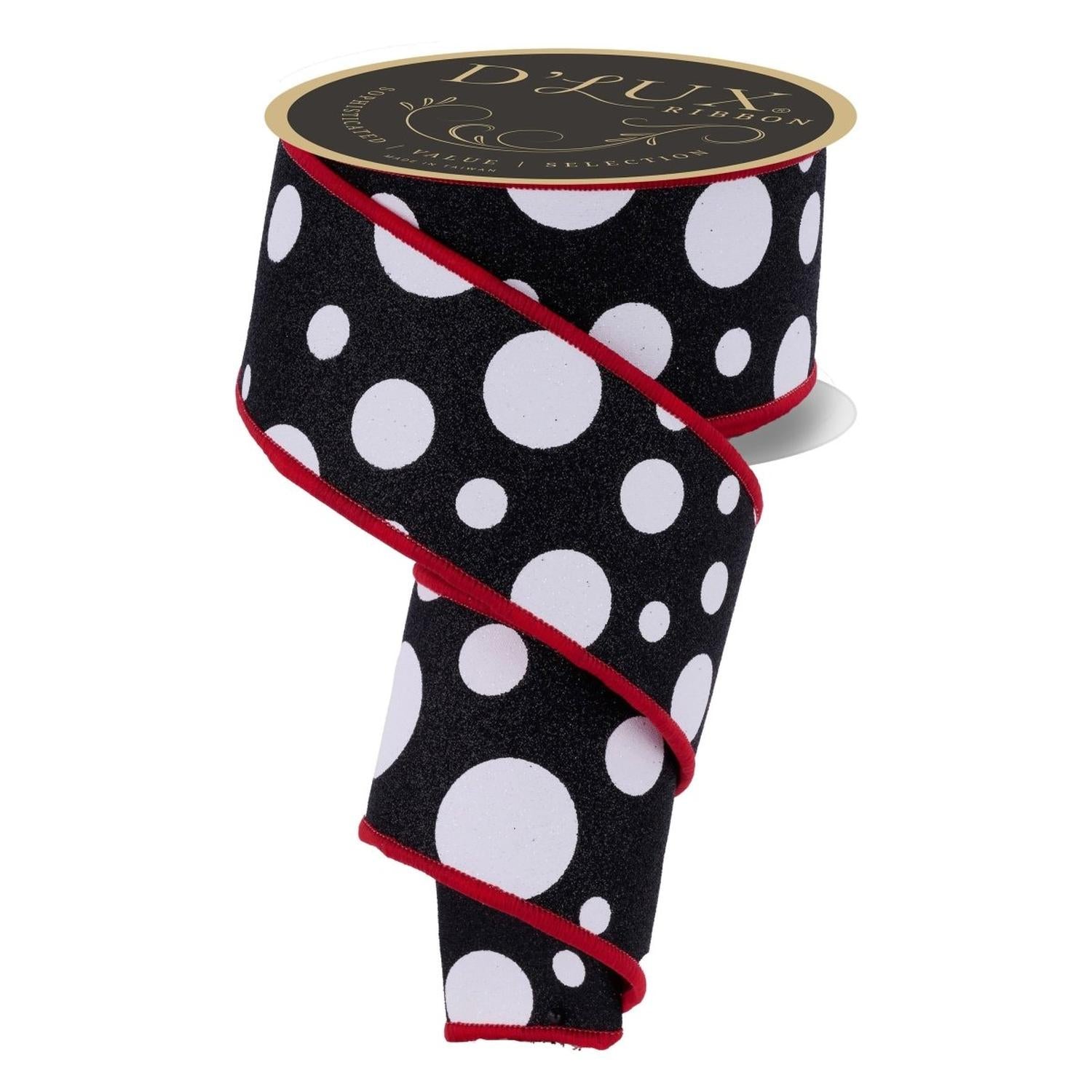2.5 in Giant Polka Dot Fused Ribbon: Black/Red (10 Yards)