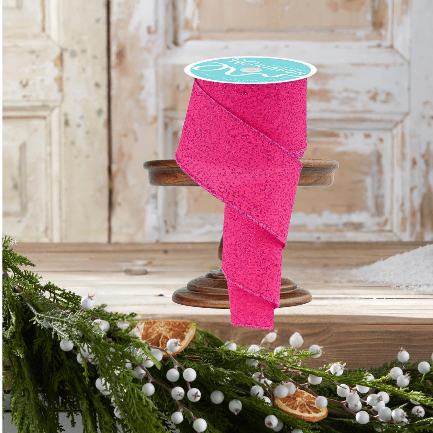 Shop For 2.5" Irregular Spotted Glitter Ribbon: Fuchsia (10 Yards)