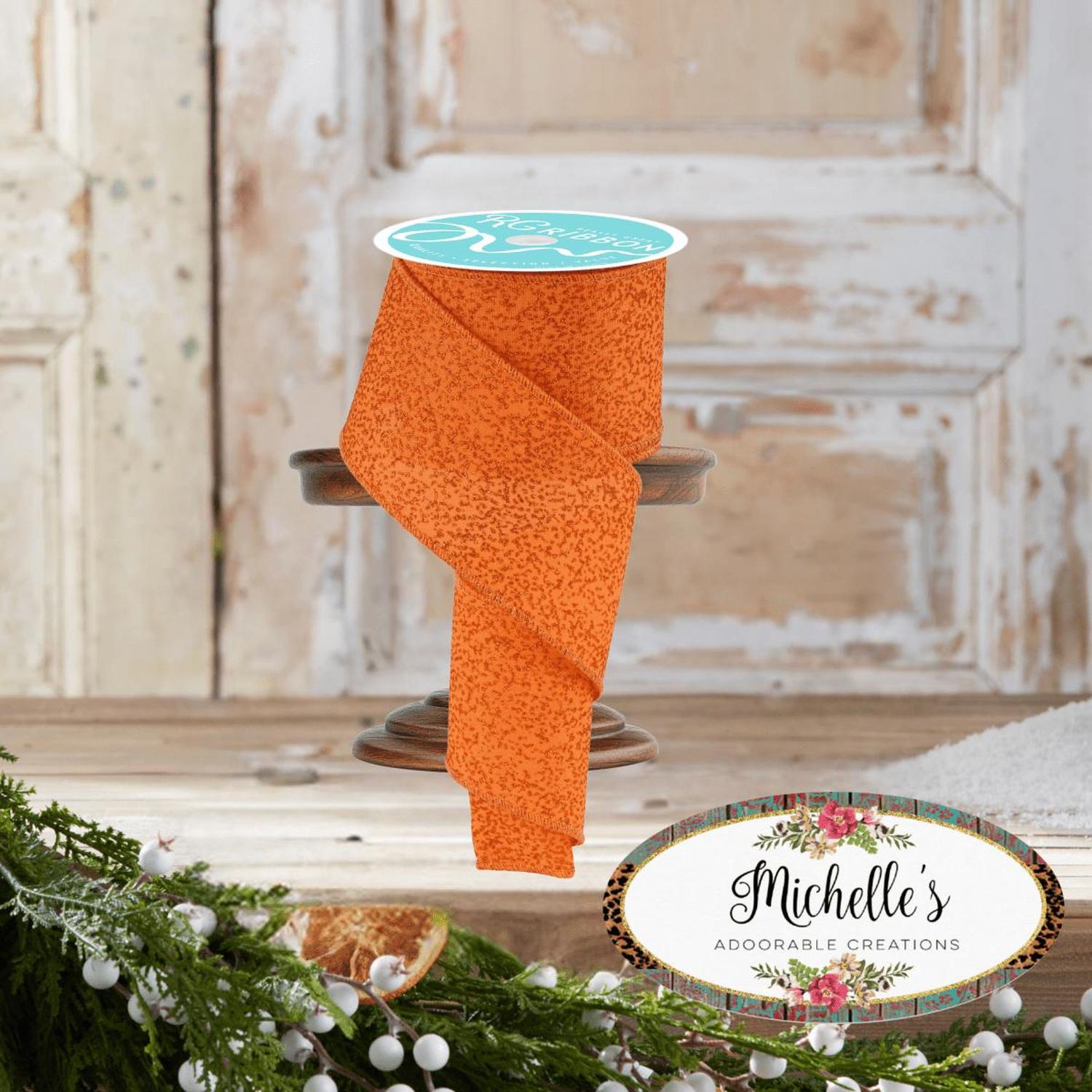 Shop For 2.5" Irregular Spotted Glitter Ribbon: Orange (10 Yards)