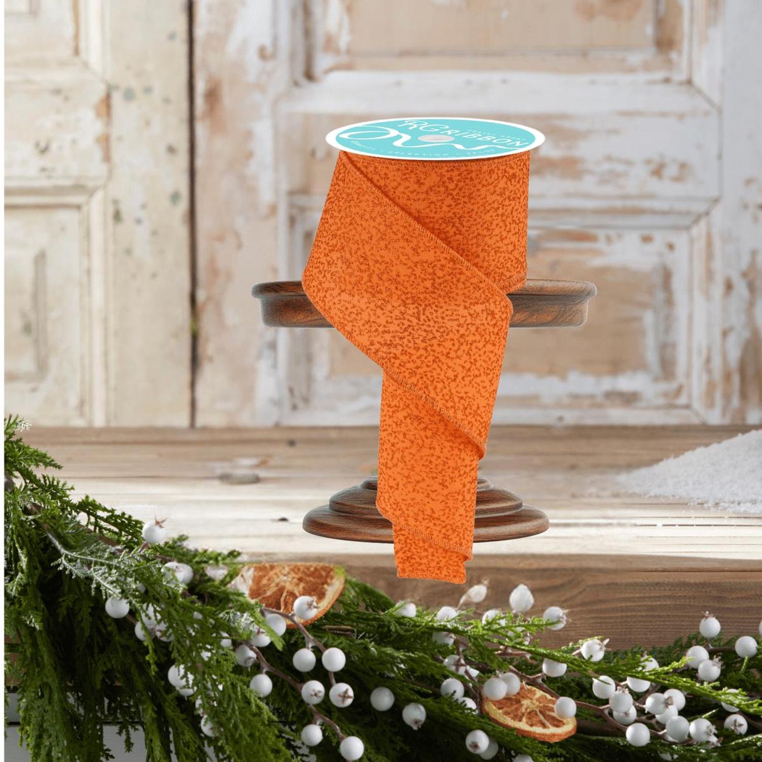 Shop For 2.5" Irregular Spotted Glitter Ribbon: Orange (10 Yards)