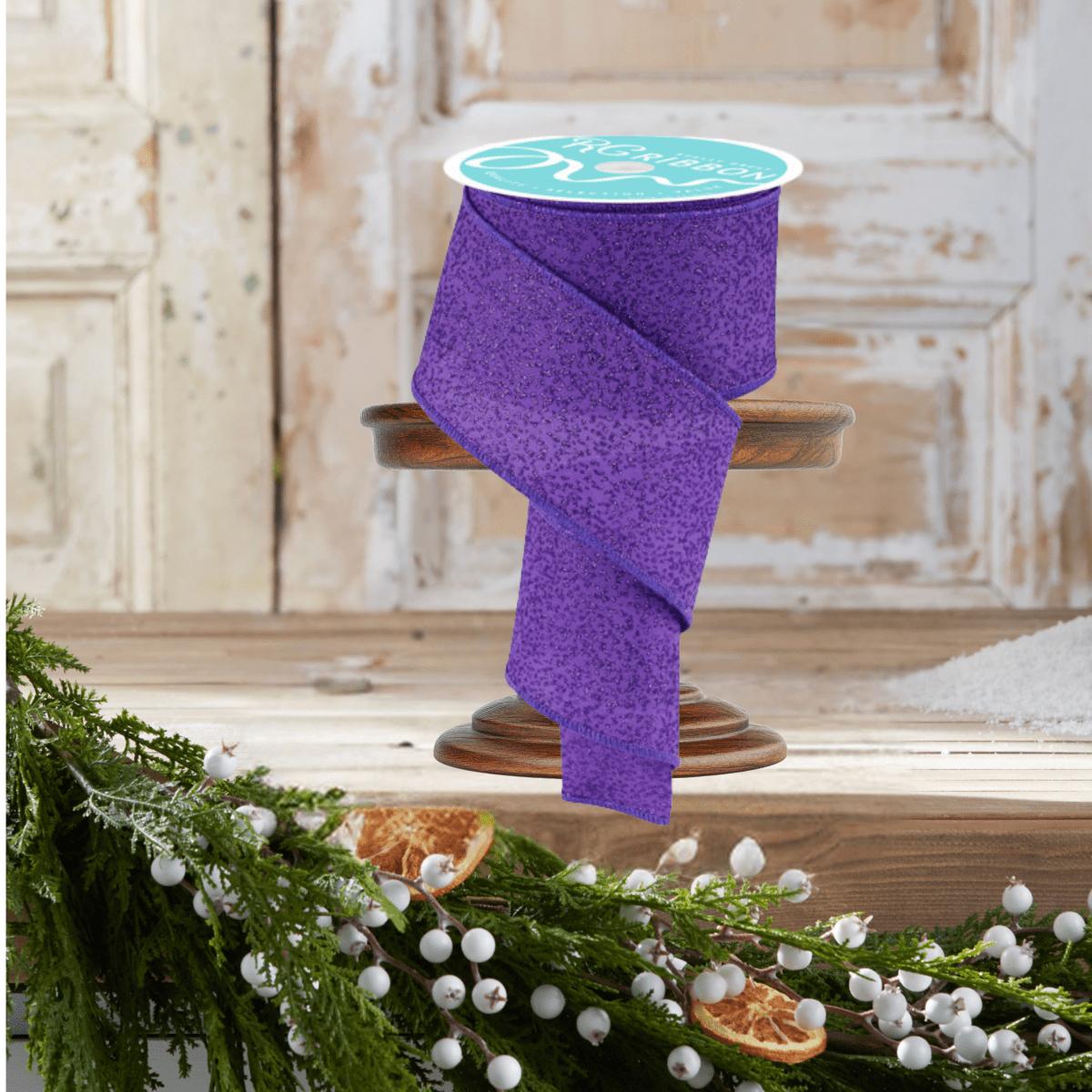 Shop For 2.5" Irregular Spotted Glitter Ribbon: Purple (10 Yards)