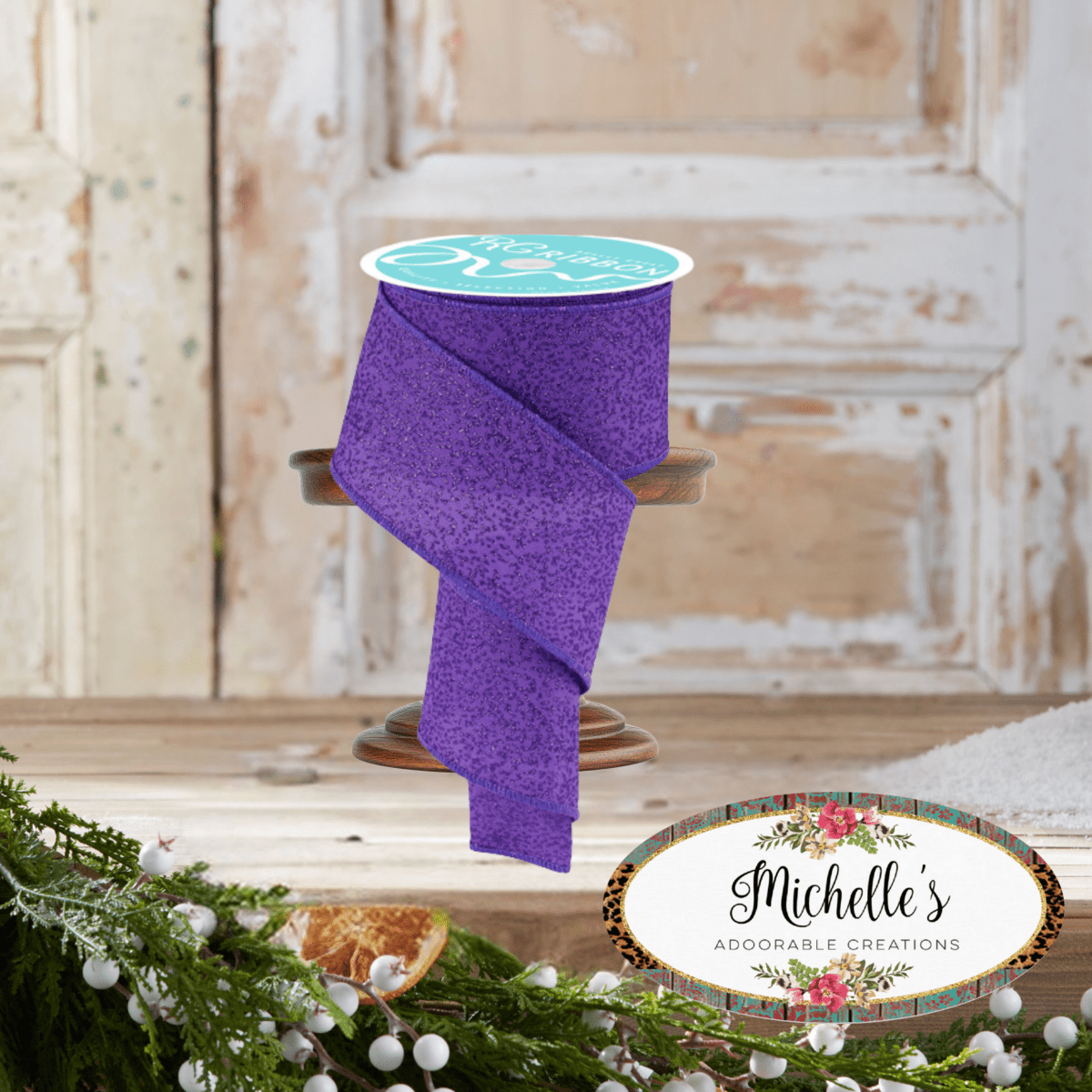 Shop For 2.5" Irregular Spotted Glitter Ribbon: Purple (10 Yards)
