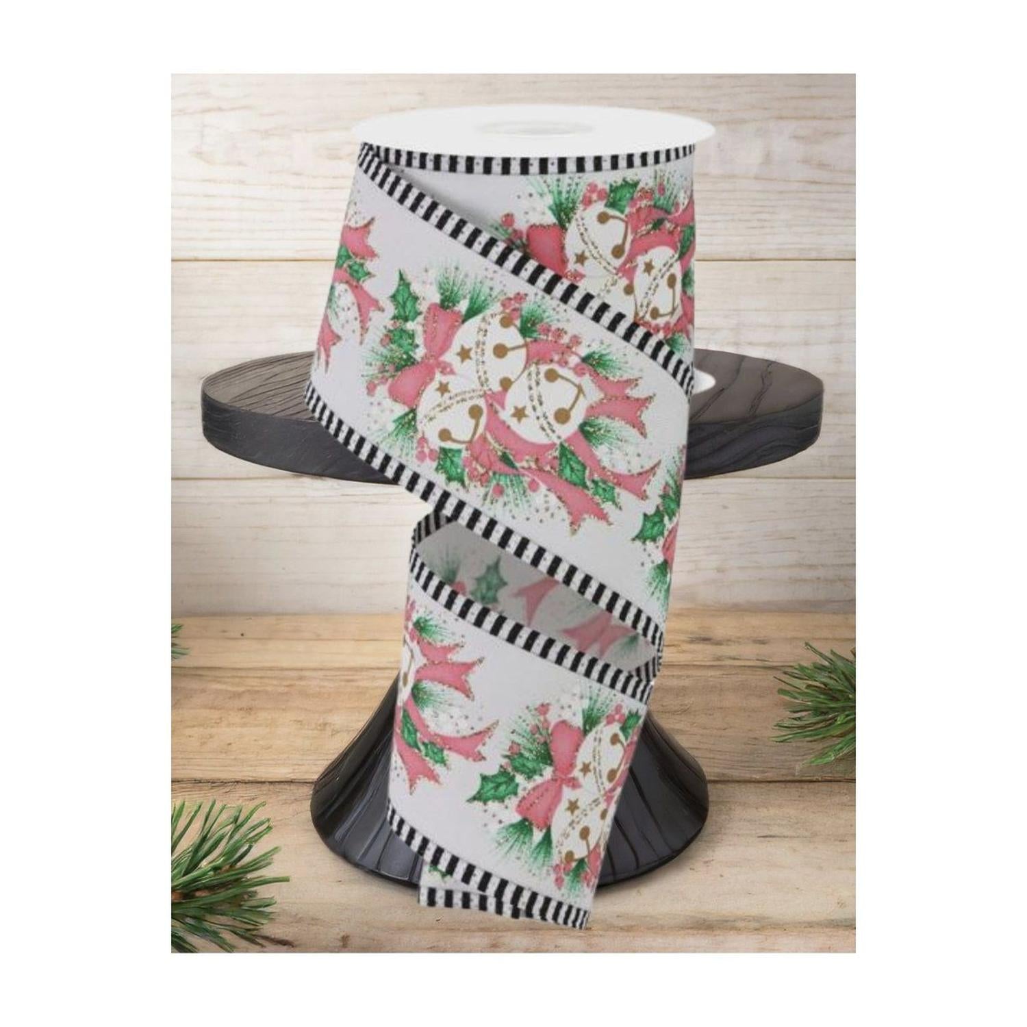 Shop For 2.5" Jingle Bell Holly Stripe Edge Ribbon: White (10 Yards)