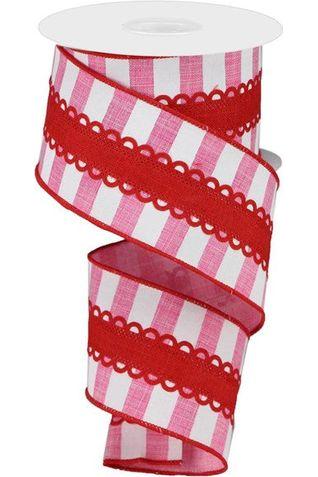 Shop For 2.5" Lace On Horizontal Stripe Ribbon: Pink/White (10 Yards)