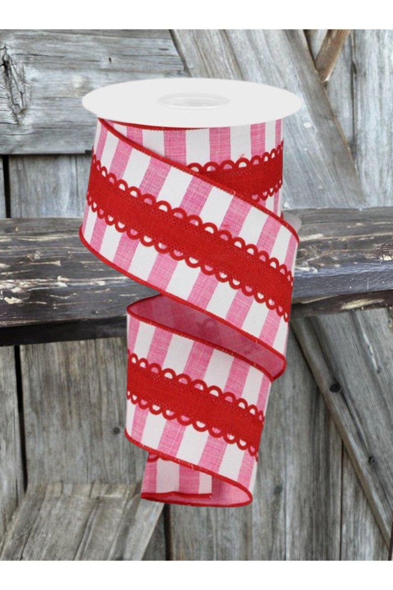 Shop For 2.5" Lace On Horizontal Stripe Ribbon: Pink/White (10 Yards)