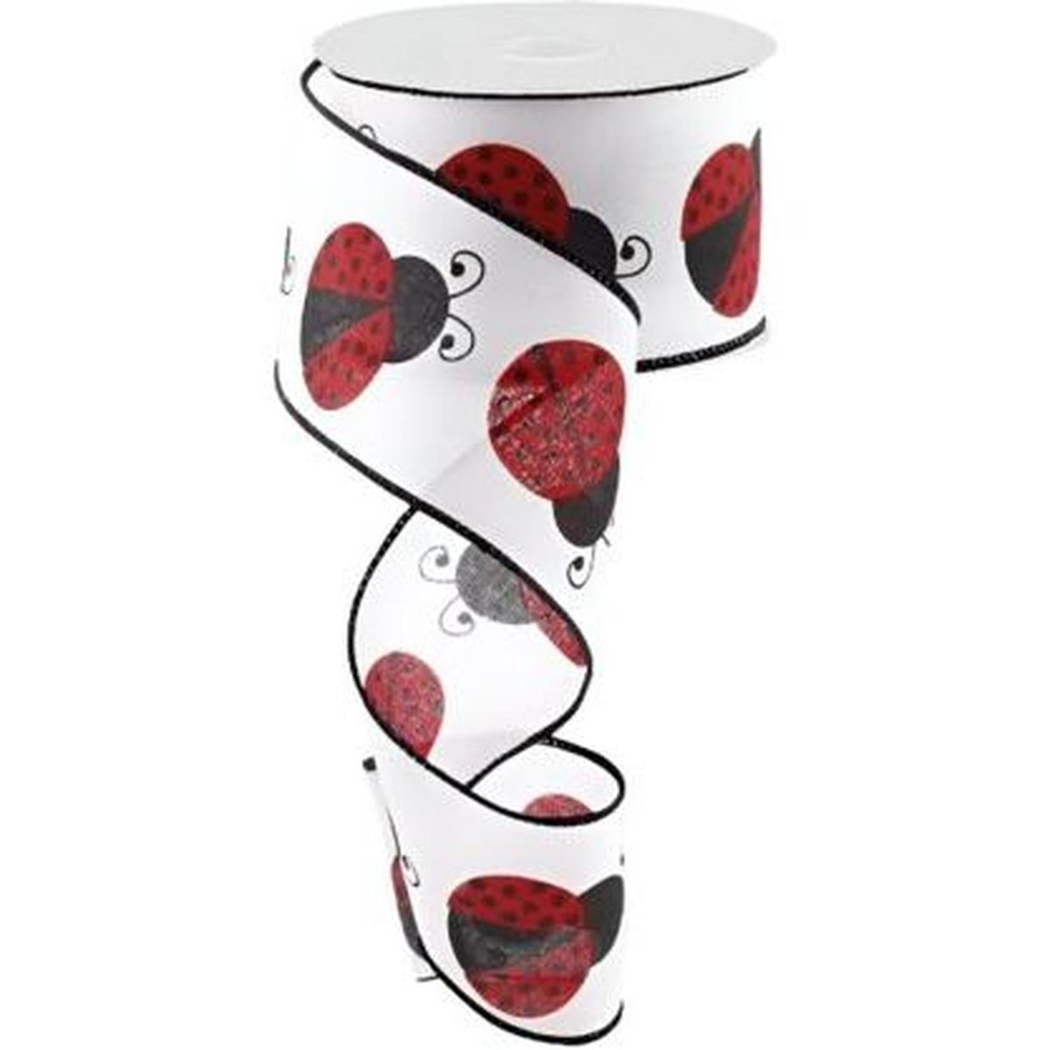 Shop For 2.5" Ladybug on Royal Ribbon: White (10 Yards) at Michelle's aDOORable Creations