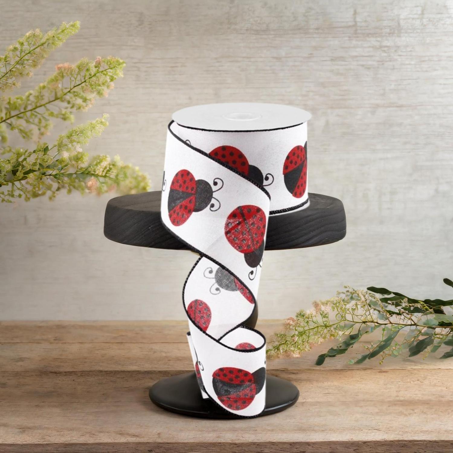 Shop For 2.5" Ladybug on Royal Ribbon: White (10 Yards)