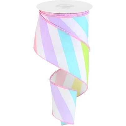 Shop For 2.5" Large Multi Diagonal Stripe Ribbon: White (10 Yards) at Michelle's aDOORable Creations