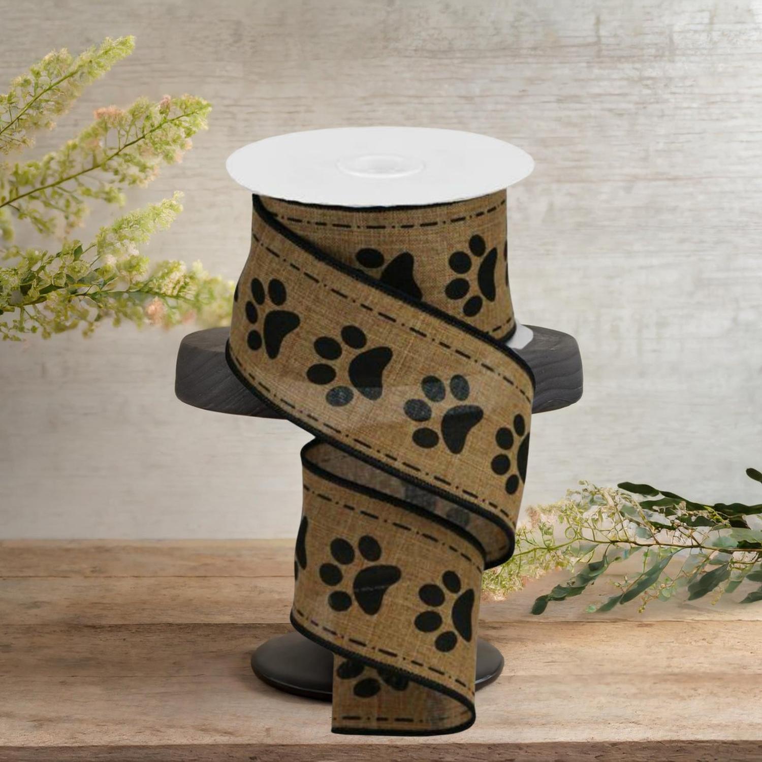 2.5" Large Paw Print Royal Ribbon: Tan (10 Yards)