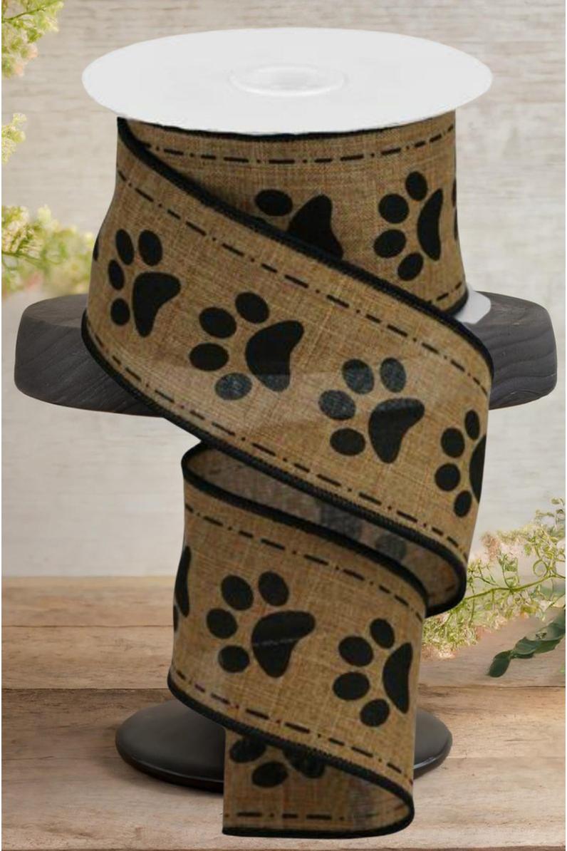 Shop For 2.5" Large Paw Print Royal Ribbon: Tan (10 Yards)