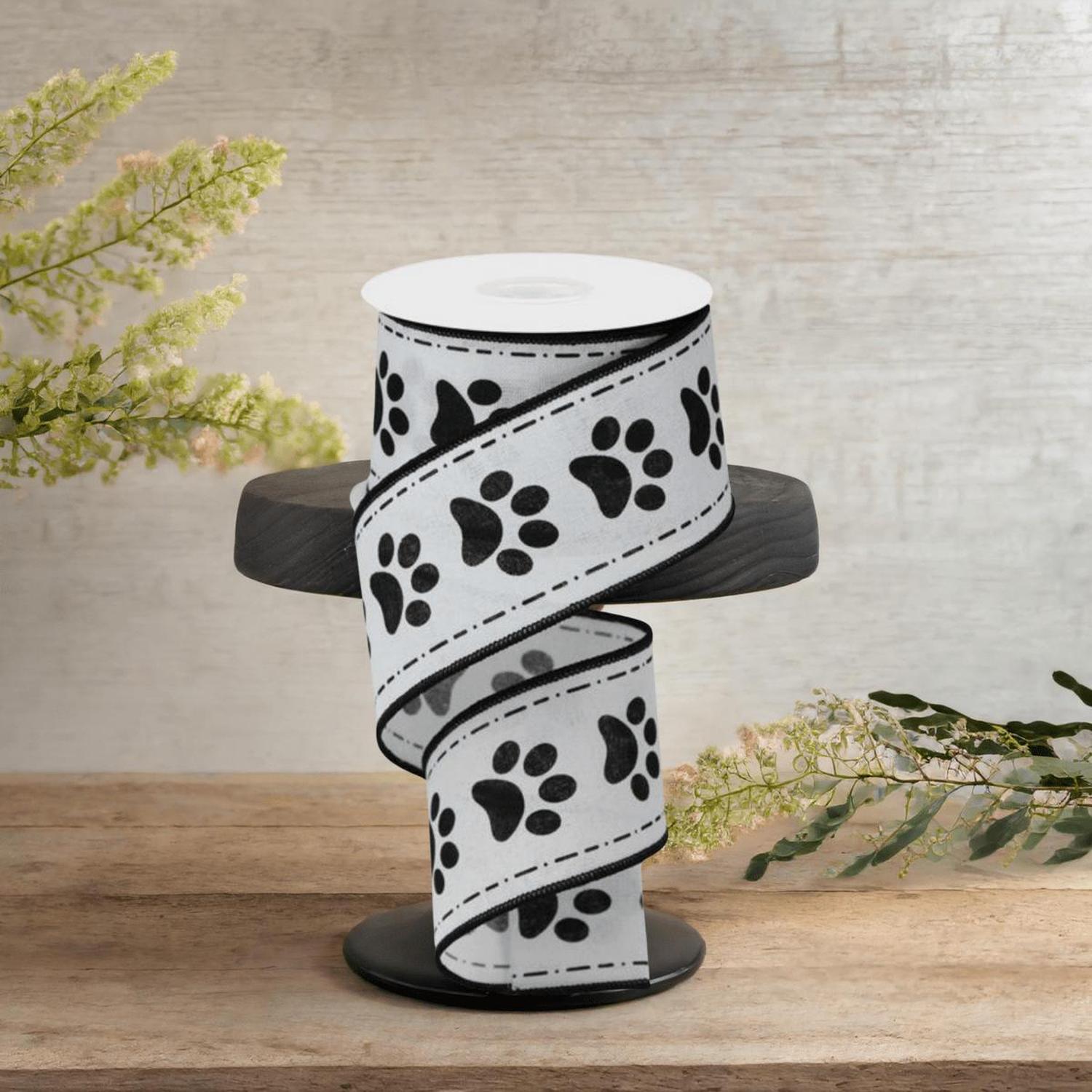 Shop For 2.5" Large Paw Print Royal Ribbon: White (10 Yards)