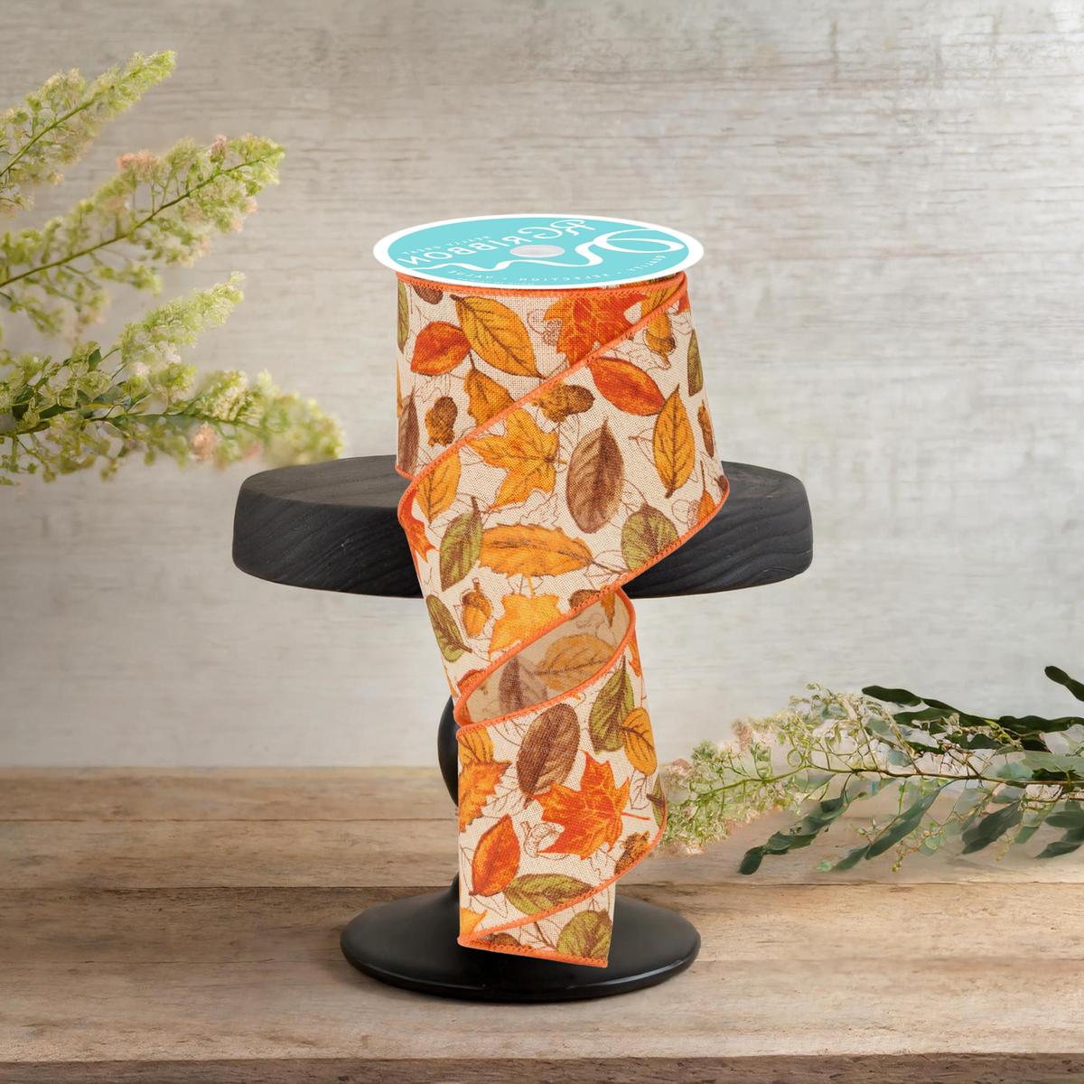 Shop For 2.5" Leaves and Acorns Ribbon: Tobacco (10 Yards)