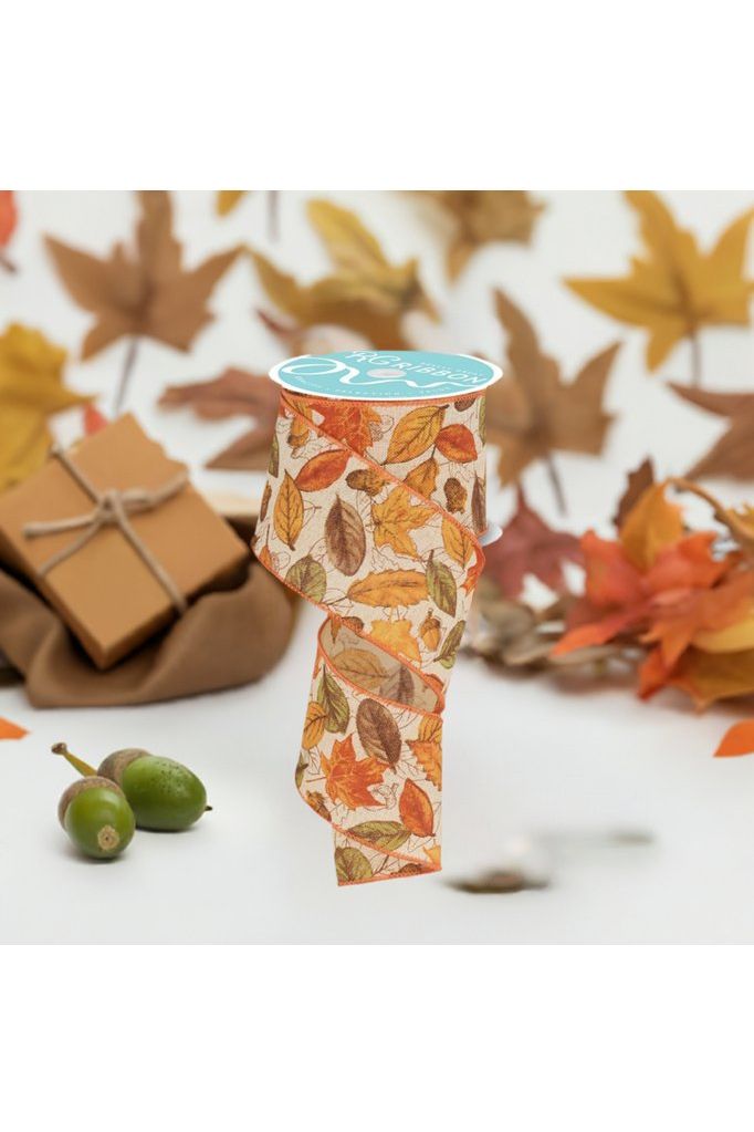 Shop For 2.5" Leaves and Acorns Ribbon: Tobacco (10 Yards) at Michelle's aDOORable Creations