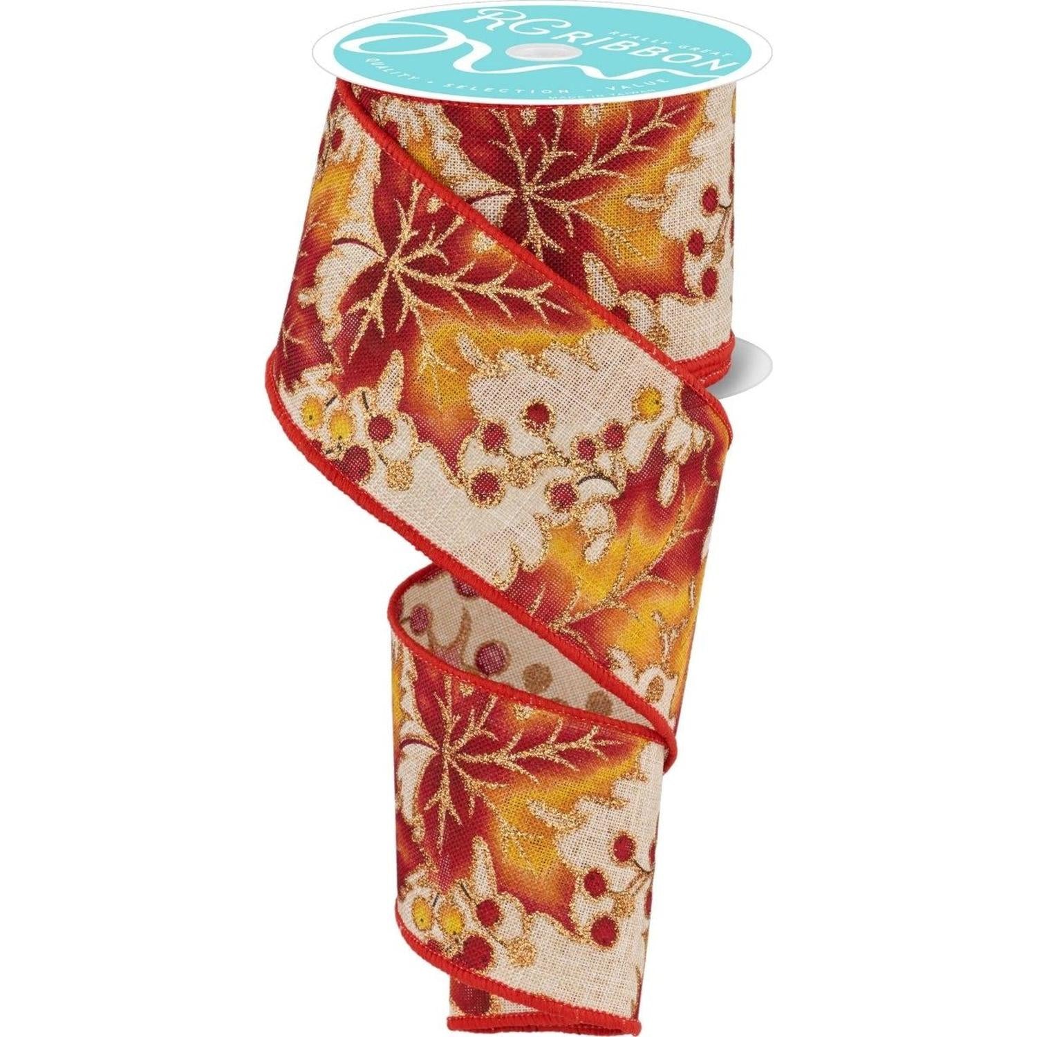 2.5" Leaves with Berries Ribbon (10 Yards)