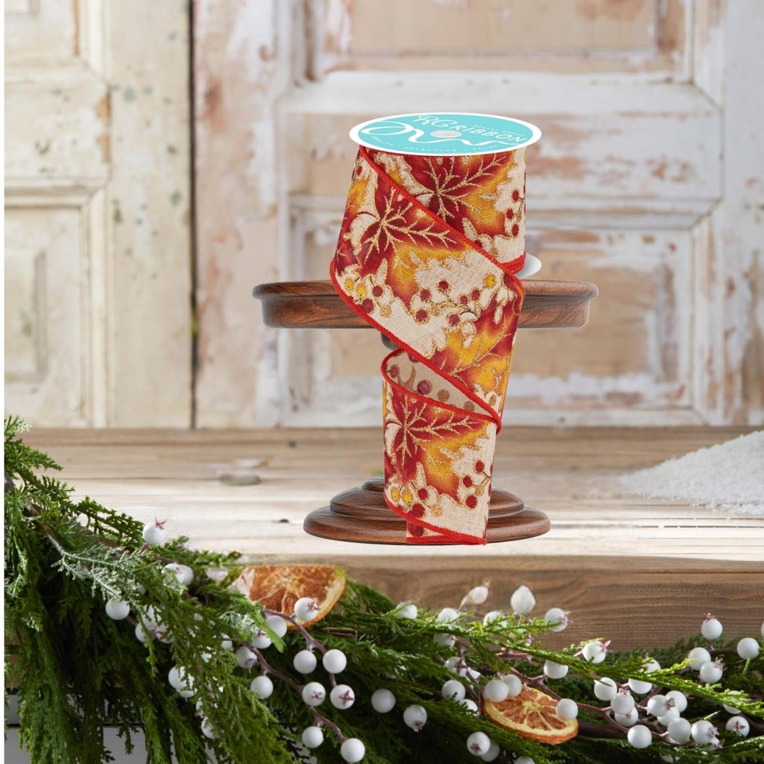 2.5" Leaves with Berries Ribbon (10 Yards)