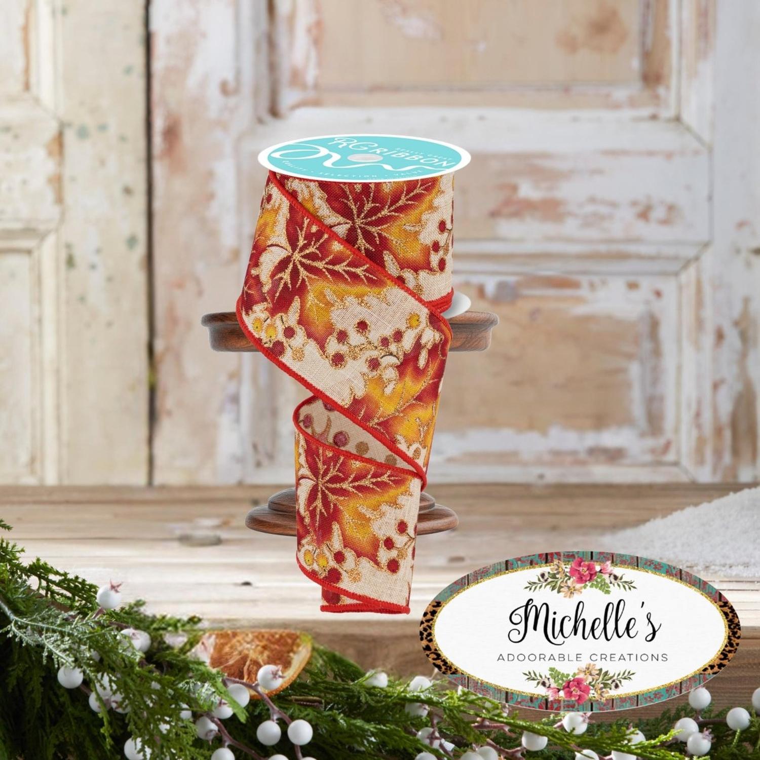 2.5" Leaves with Berries Ribbon (10 Yards)