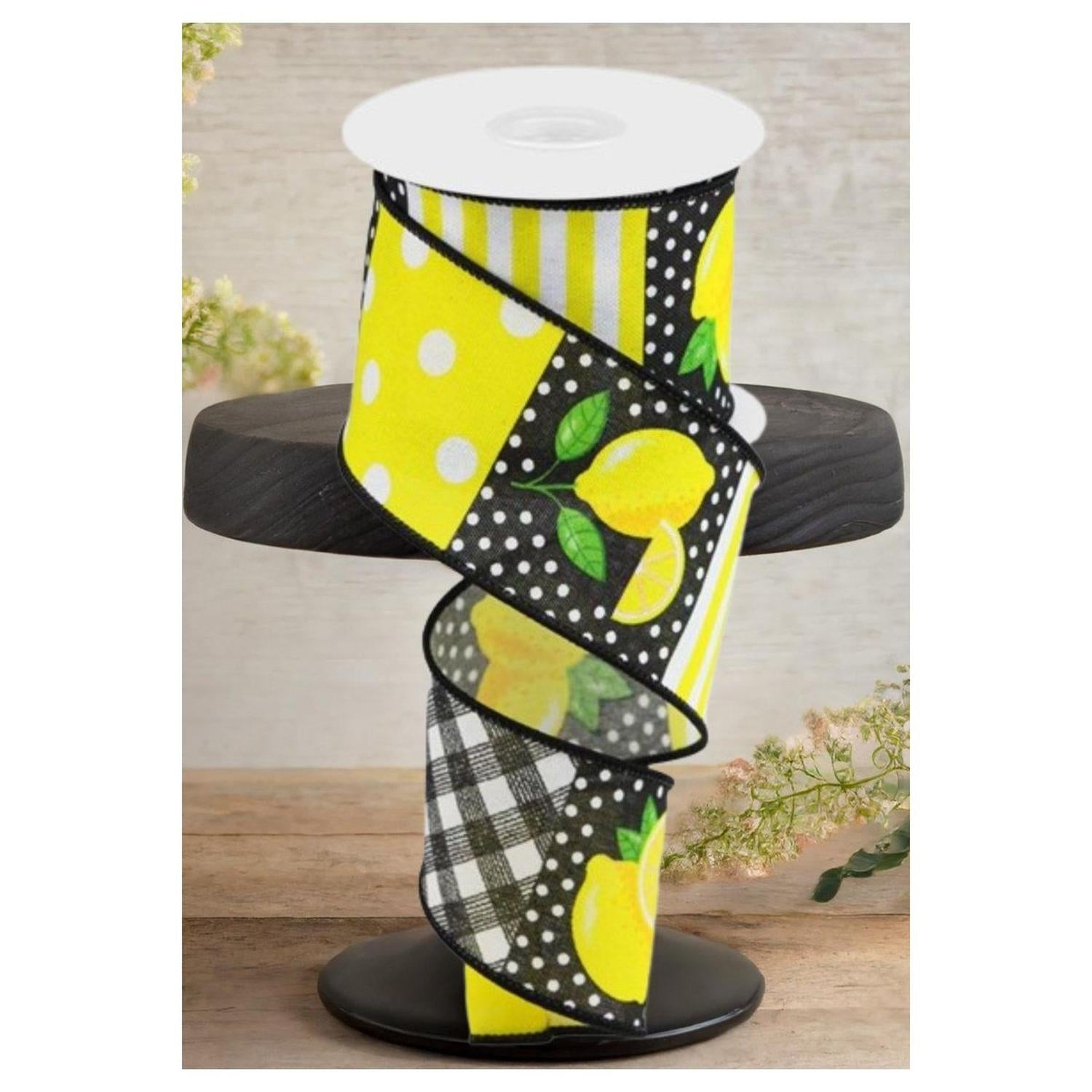 Shop For 2.5" Lemon Block Ribbon: Black & White (10 Yards)
