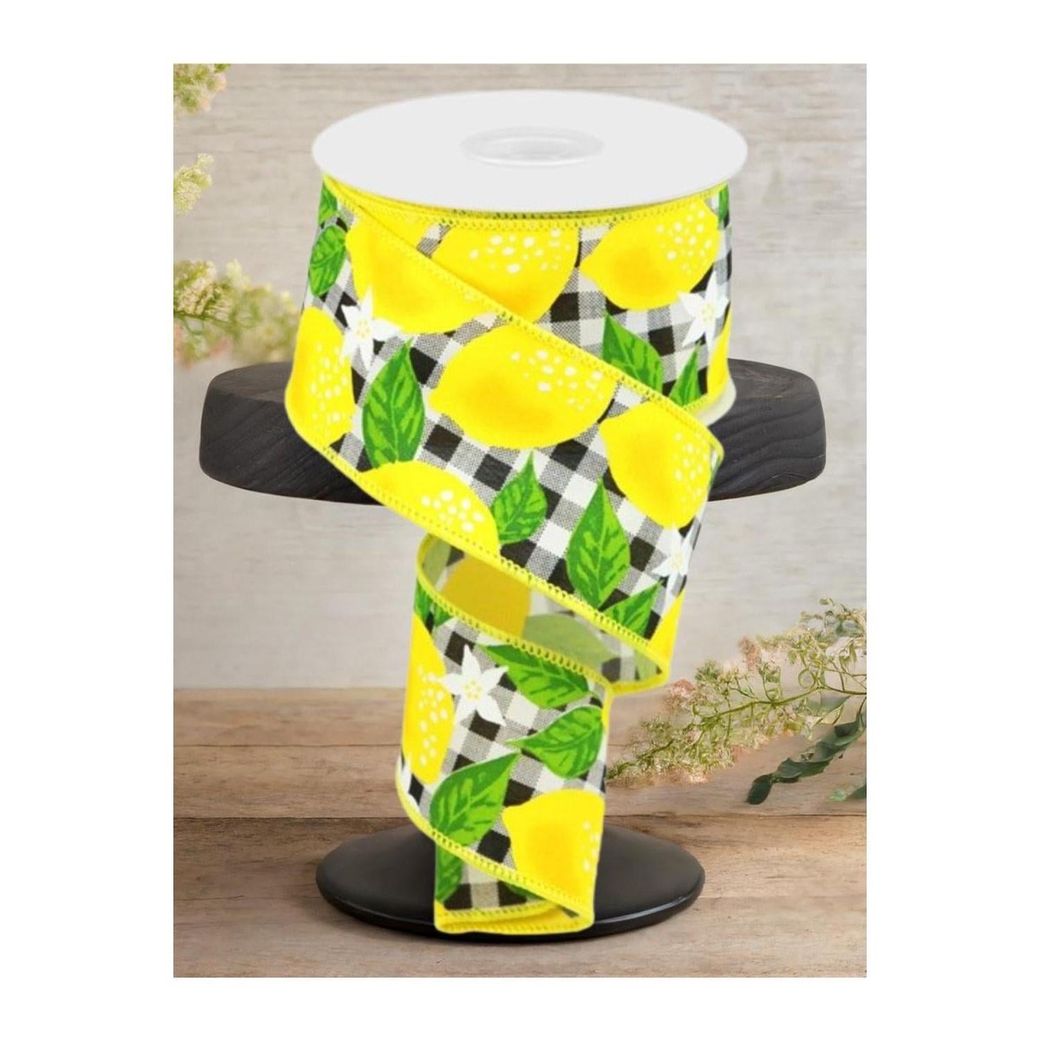 2.5" Lemon Check on Royal Ribbon: Black & White (10 Yards)