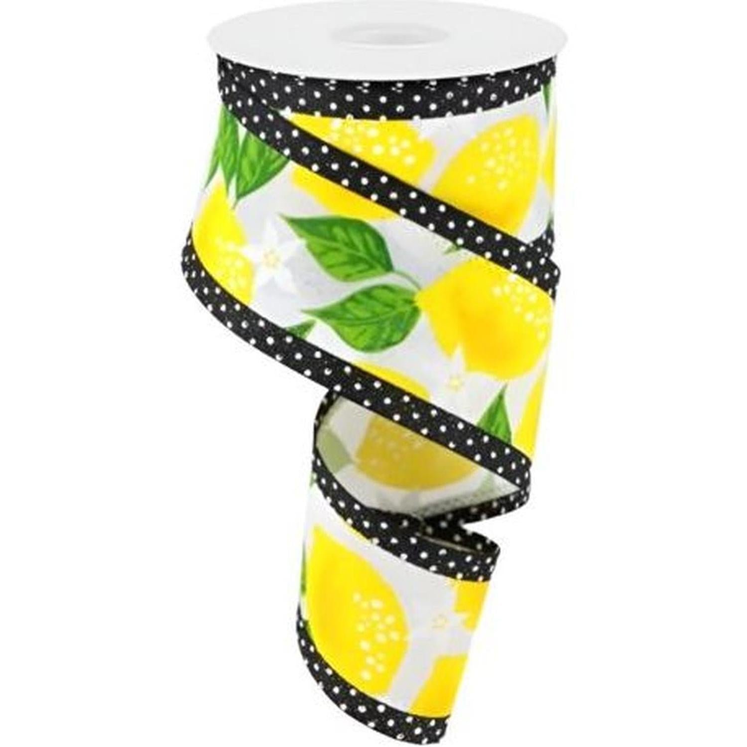 2.5" Lemon Swiss Dots Ribbon: White (10 Yards)