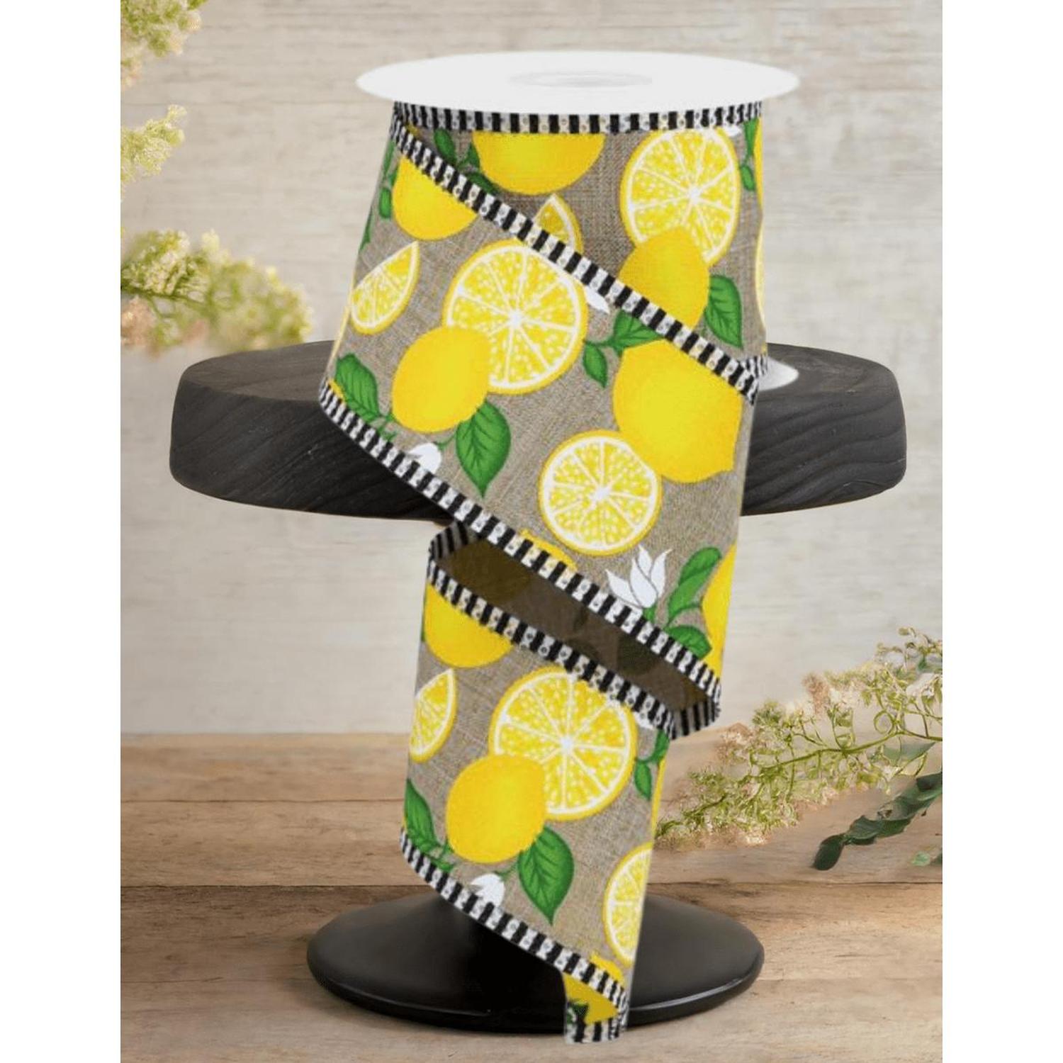 2.5" Lemon Thin Stripes Ribbon: Lt Beige (10 Yards)