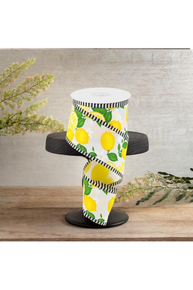 Shop For 2.5" Lemon with Leaves Thin Stripes Ribbon: White (10 Yards)