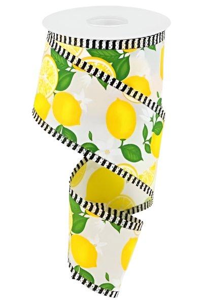 Shop For 2.5" Lemon with Leaves Thin Stripes Ribbon: White (10 Yards)