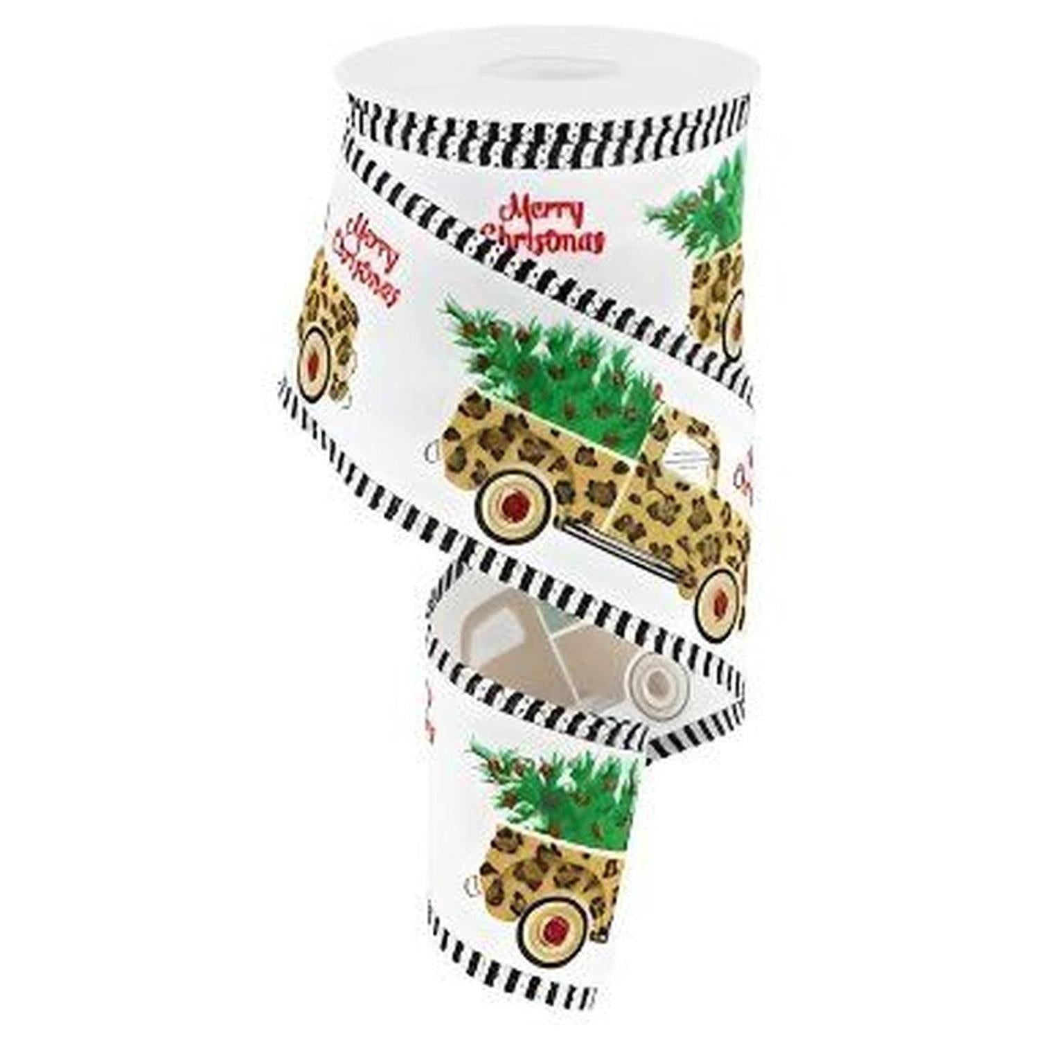 2.5" Leopard Merry Christmas Ribbon: White (10 Yards)