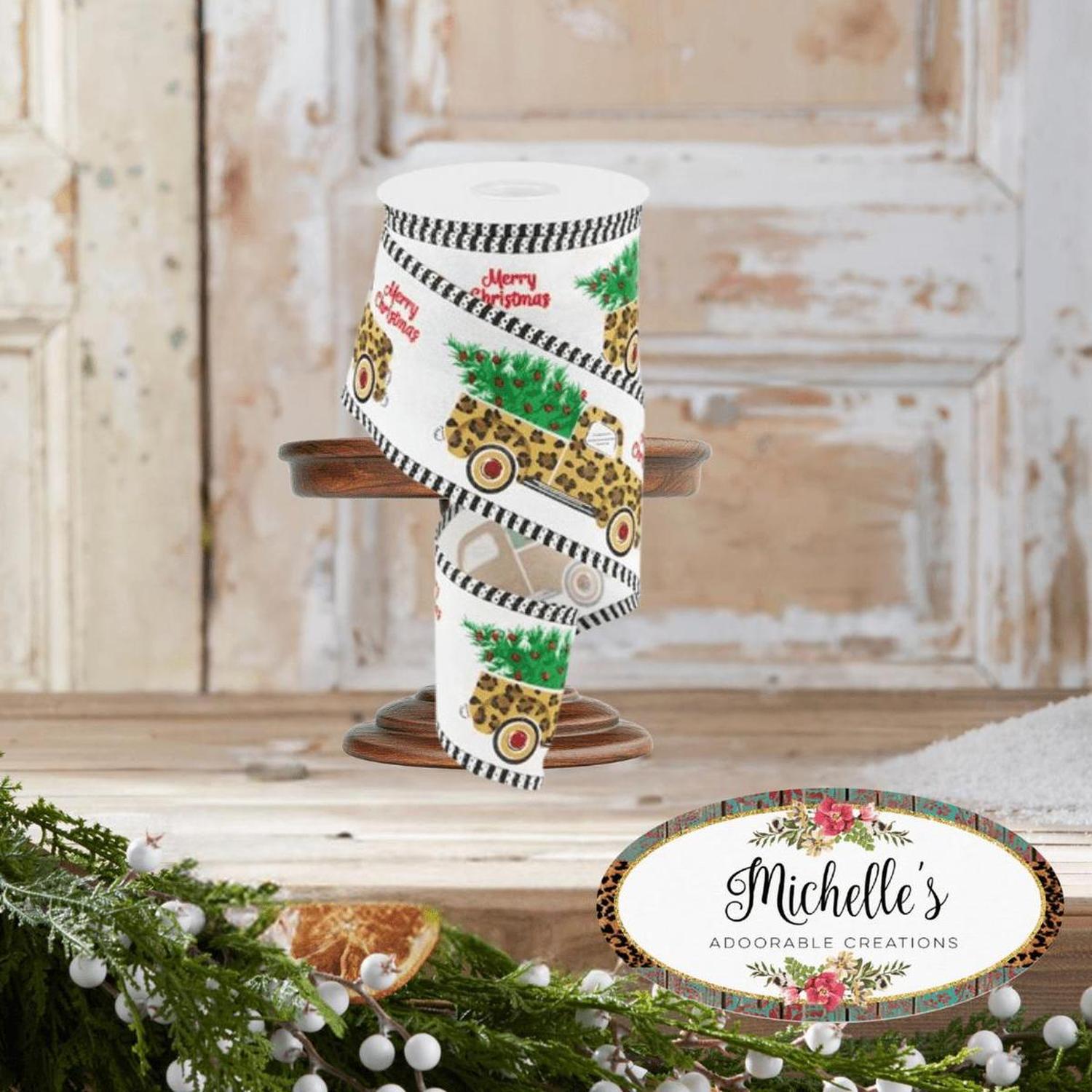 2.5" Leopard Merry Christmas Ribbon: White (10 Yards)