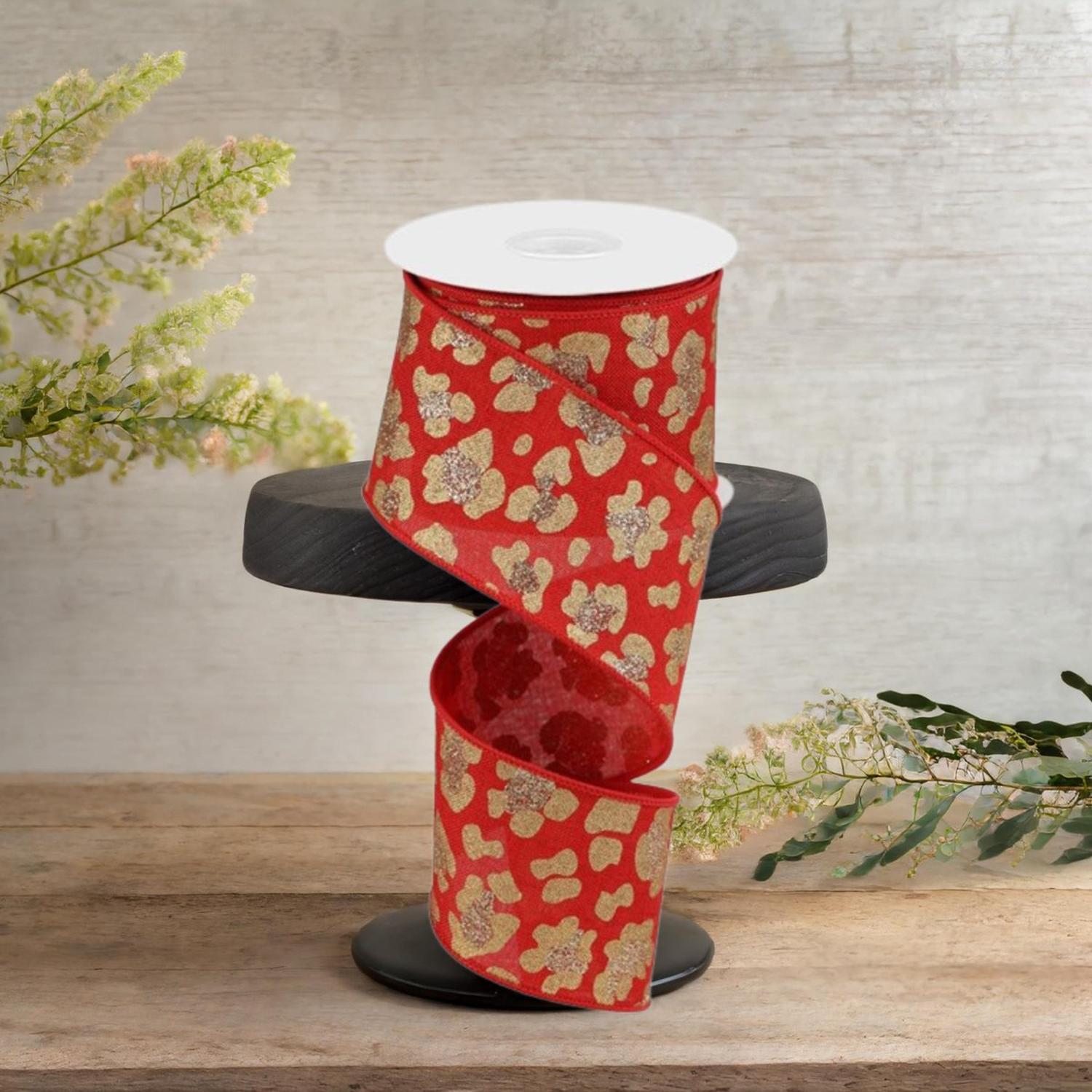 2.5" Leopard Print Ribbon: Red (10 Yards)