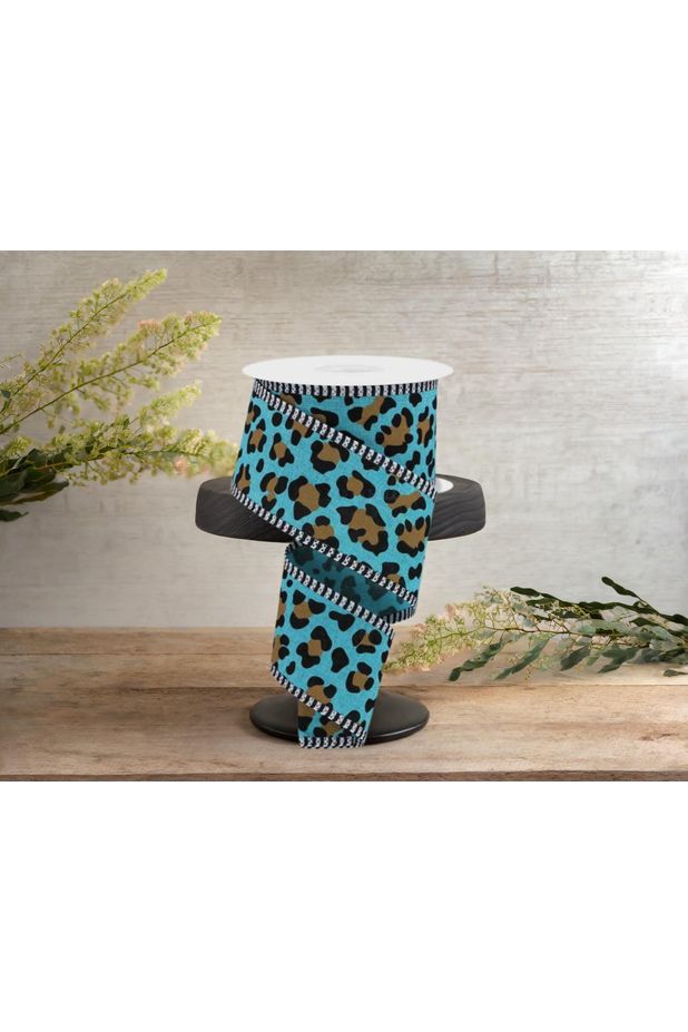 Shop For 2.5" Leopard Print Thin Stripe Ribbon: Light Teal (10 Yards) at Michelle's aDOORable Creations