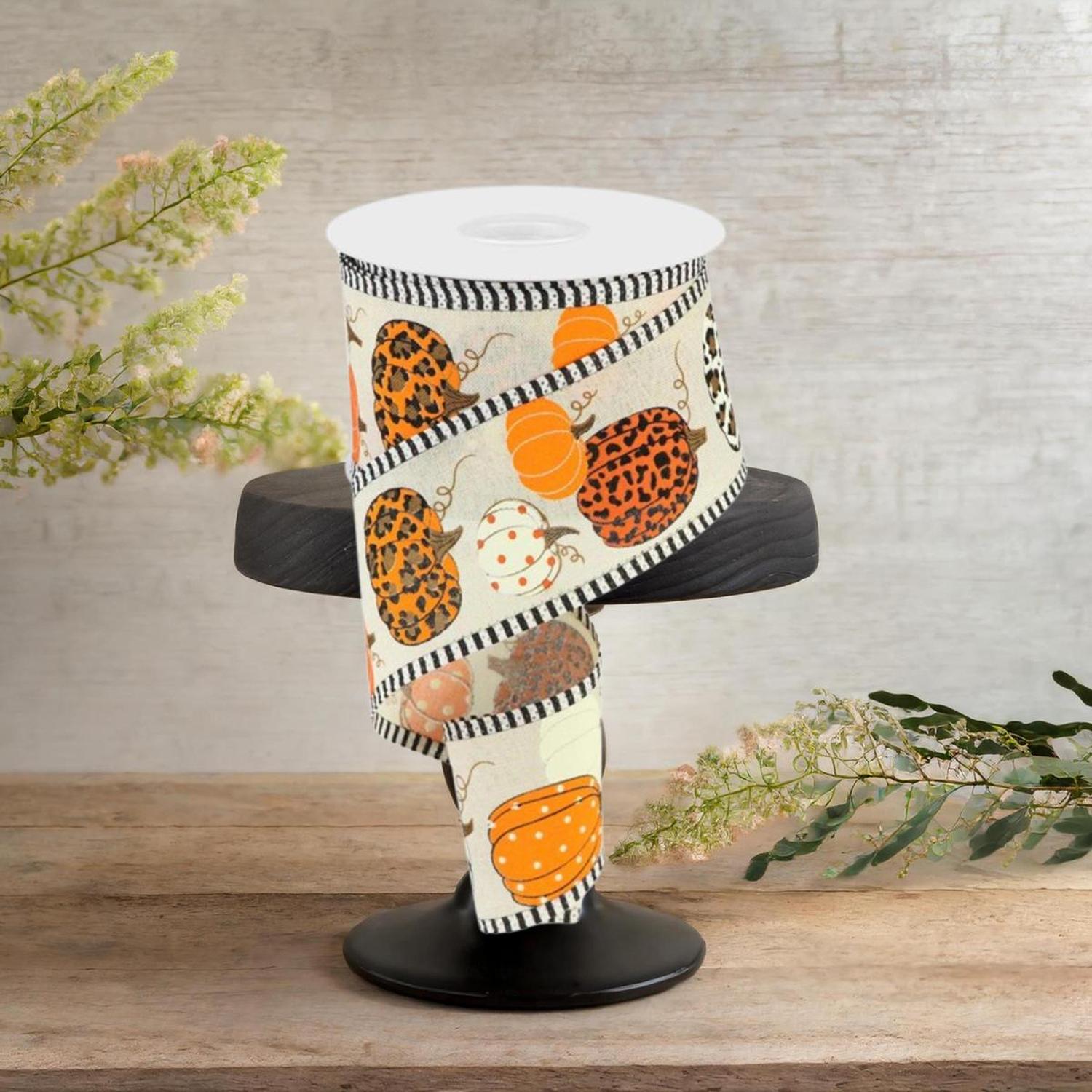 2.5" Leopard Pumpkins Stripe Edge: Cream/Orange (10 Yards)