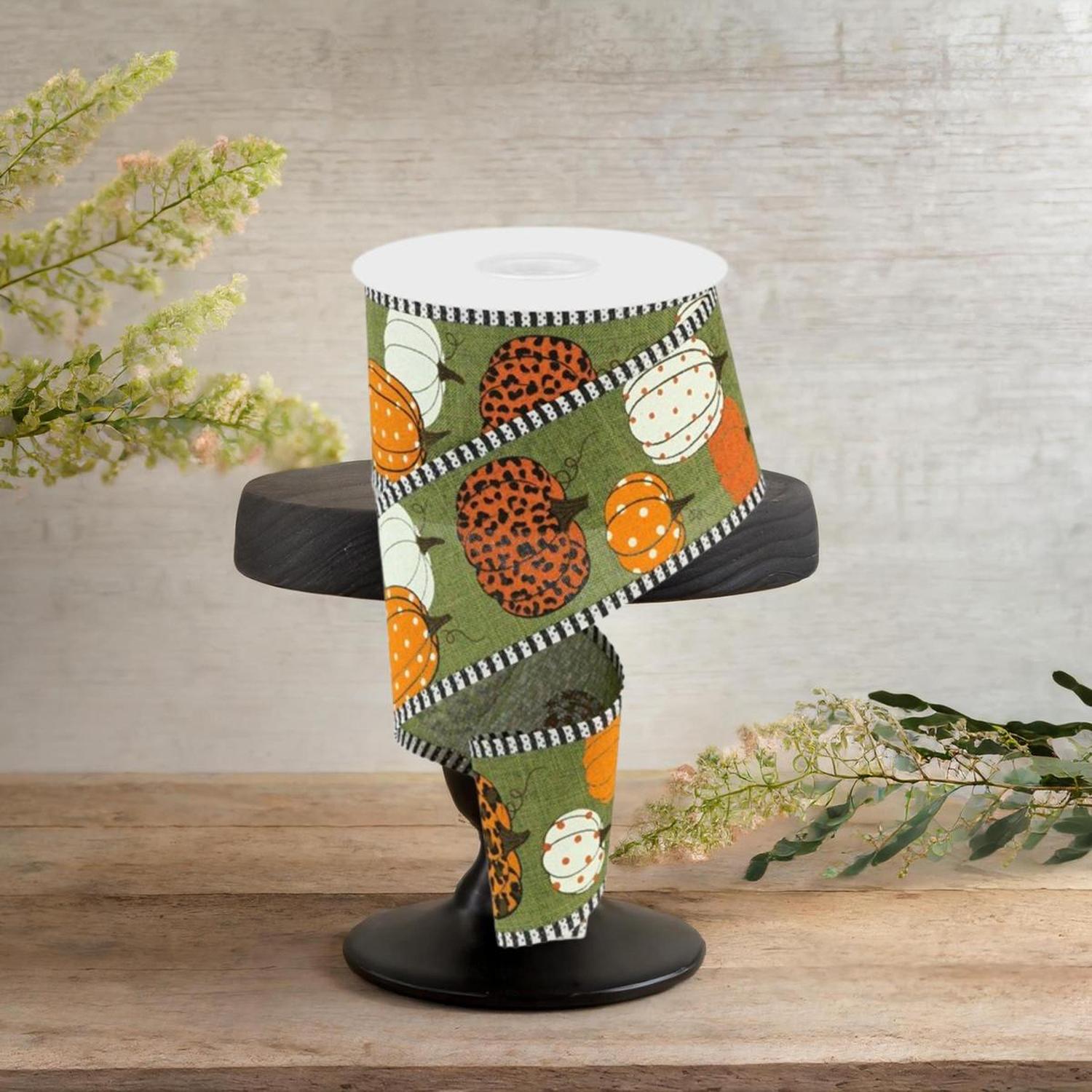 Shop For 2.5" Leopard Pumpkins Stripe Edge: Moss Green (10 Yards)