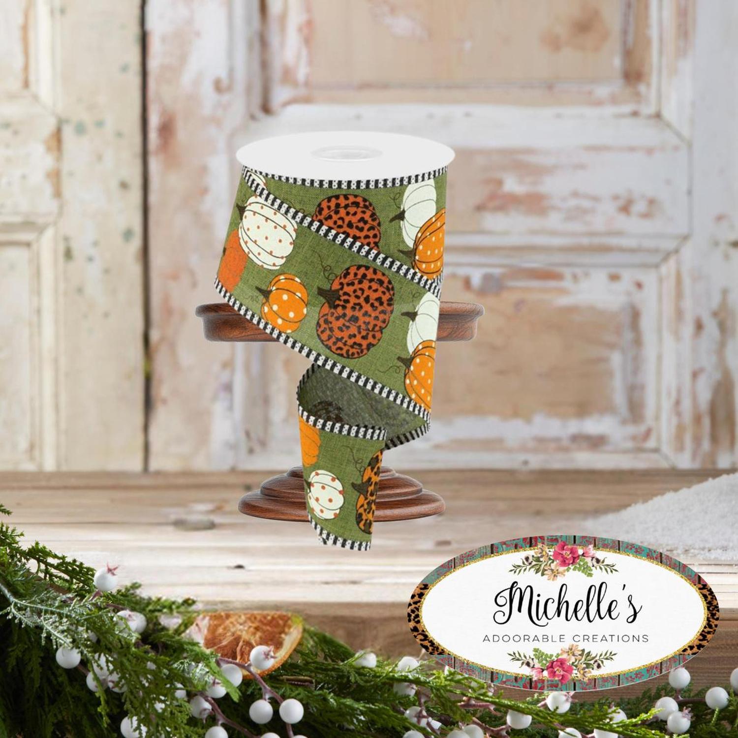 Shop For 2.5" Leopard Pumpkins Stripe Edge: Moss Green (10 Yards)