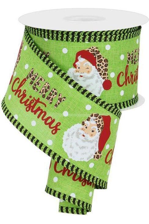 Shop For 2.5" Leopard Santa Check Edge Ribbon: Lime Green (10 Yards)