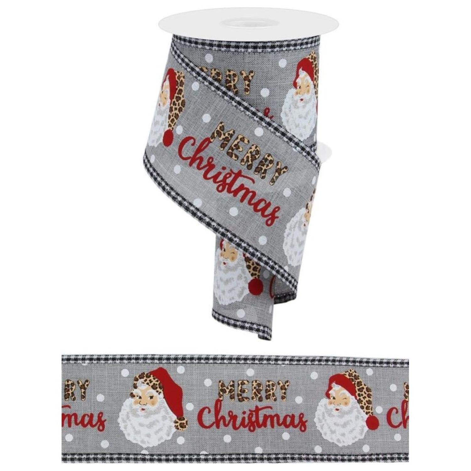 Shop For 2.5" Leopard Santa Check Edge Ribbon: Lt Grey (10 Yards)