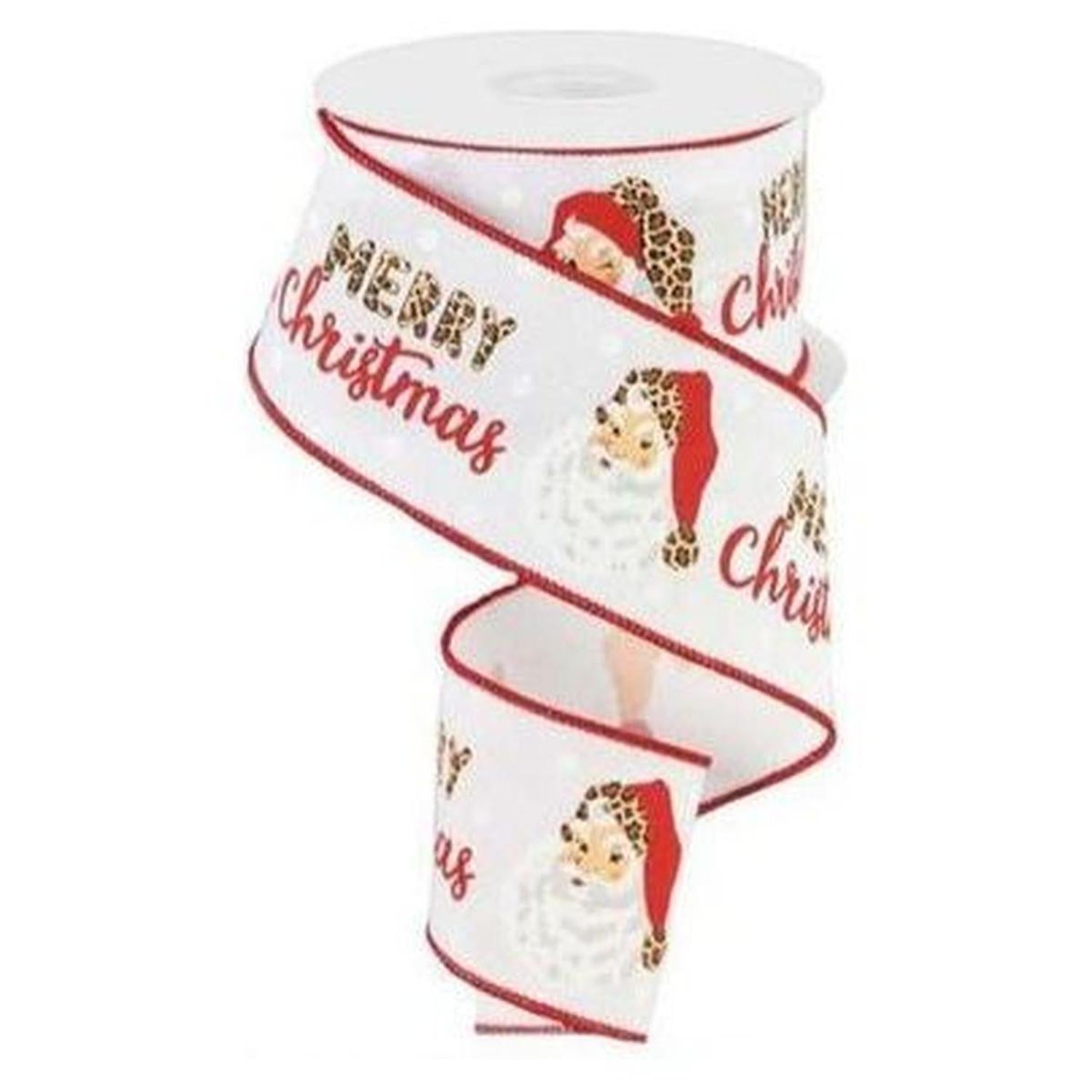2.5" Leopard Santa Ribbon: White (10 Yards)